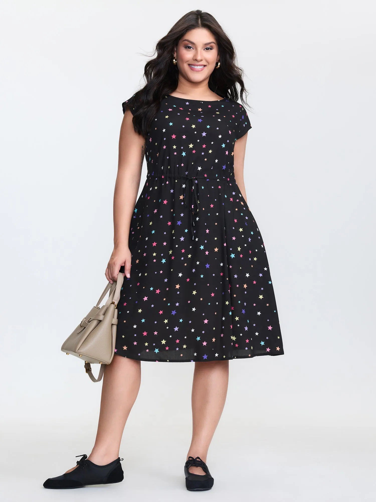 Colorful Star Print Pockets Mini Dress sold by Bloomchic product image thumbnail 3