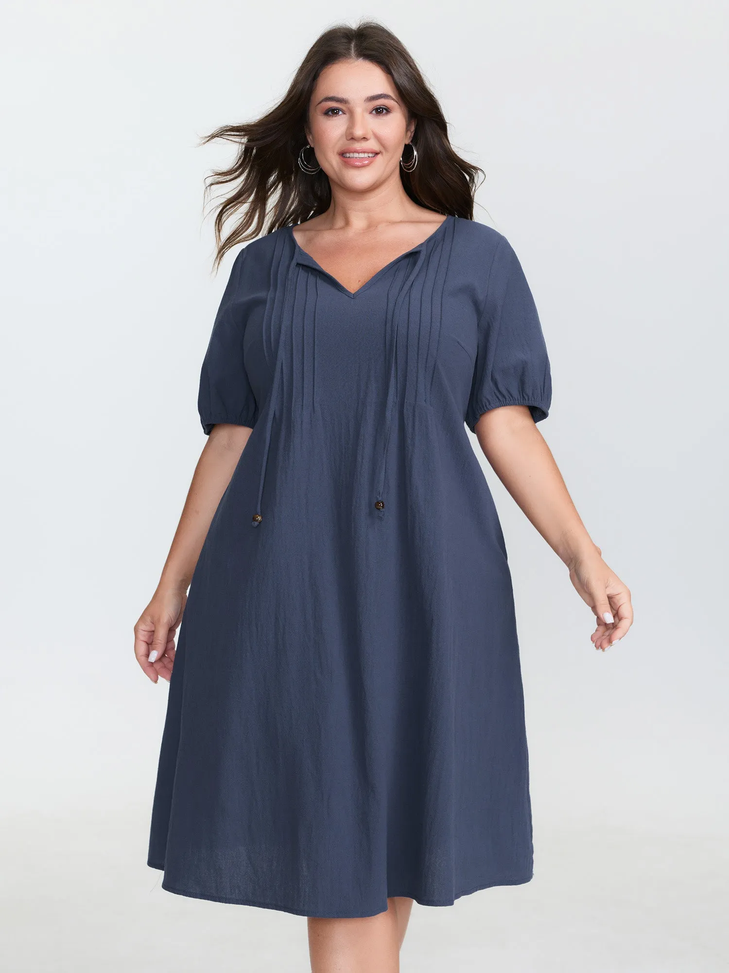 Pure Cotton Toothpick Pleat Midi Dress sold by Bloomchic