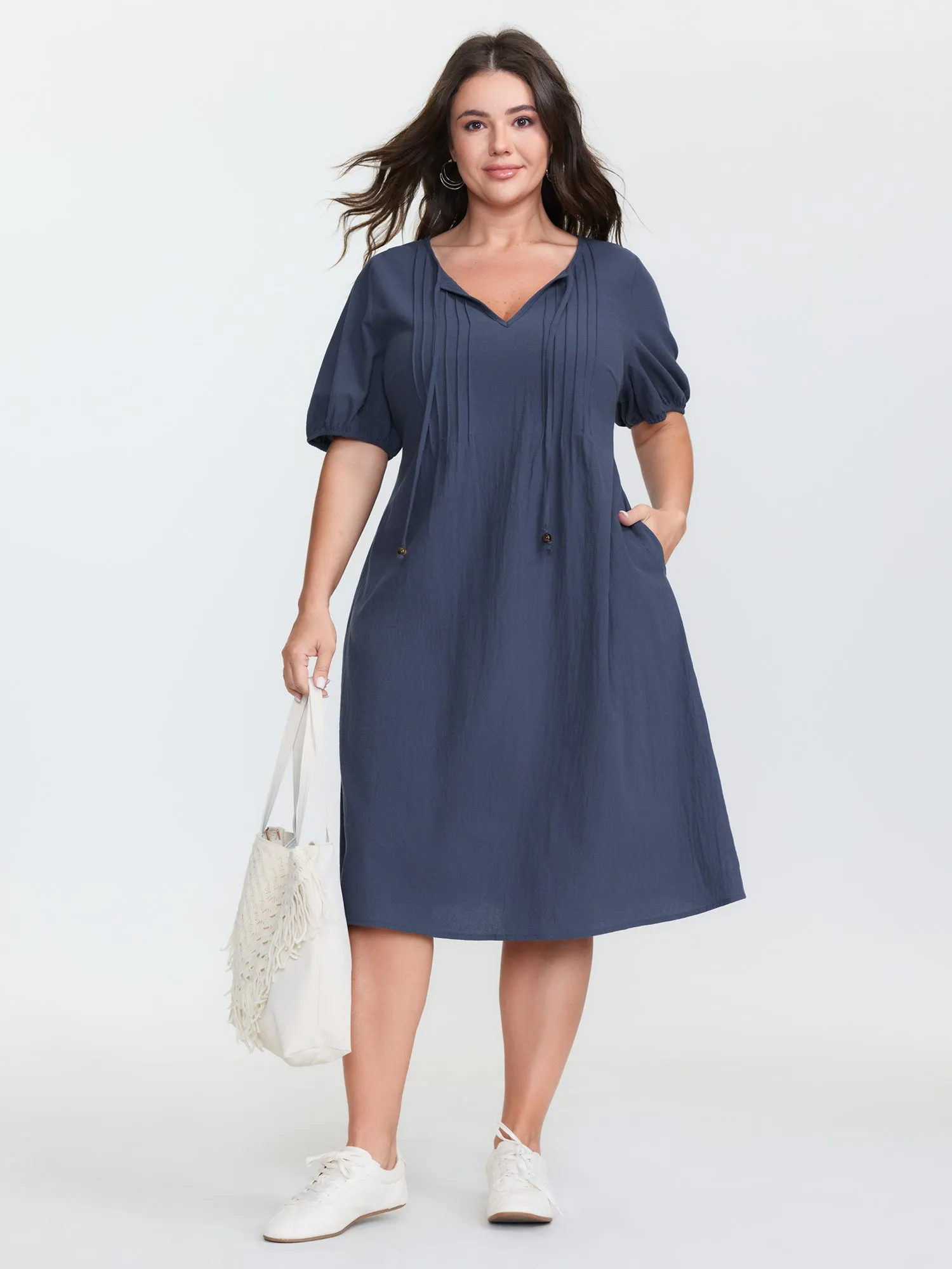 Pure Cotton Toothpick Pleat Midi Dress sold by Bloomchic product image thumbnail 3