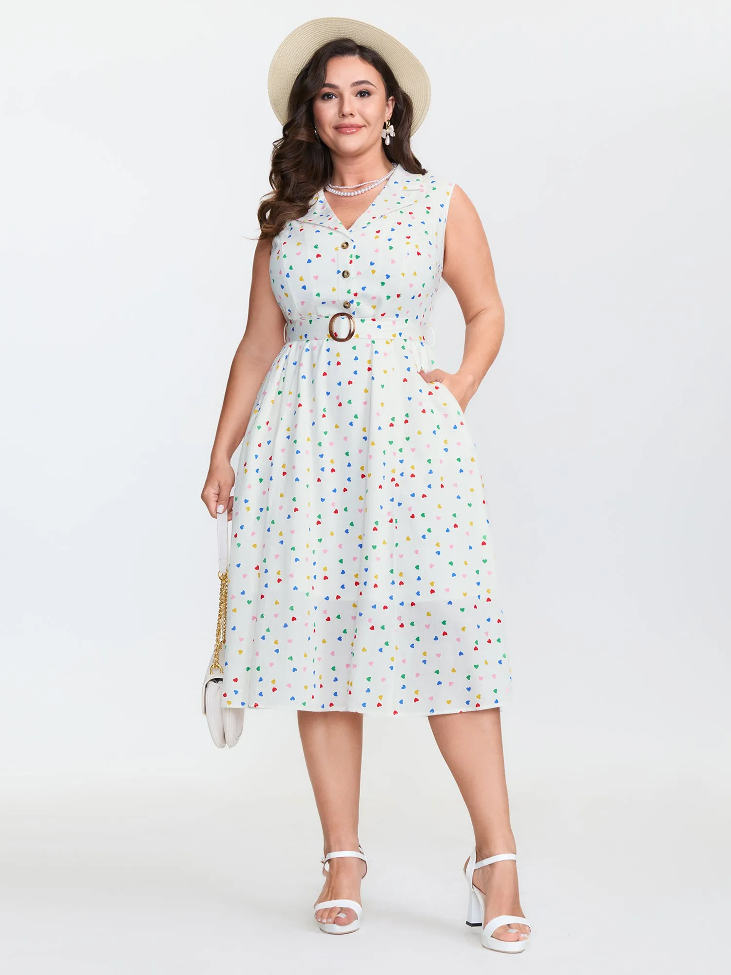 Cotton Colorful Heart Print Belted Midi Dress sold by Bloomchic product image thumbnail 2