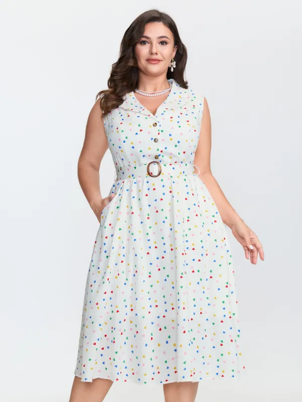 Cotton Colorful Heart Print Belted Midi Dress sold by Bloomchic