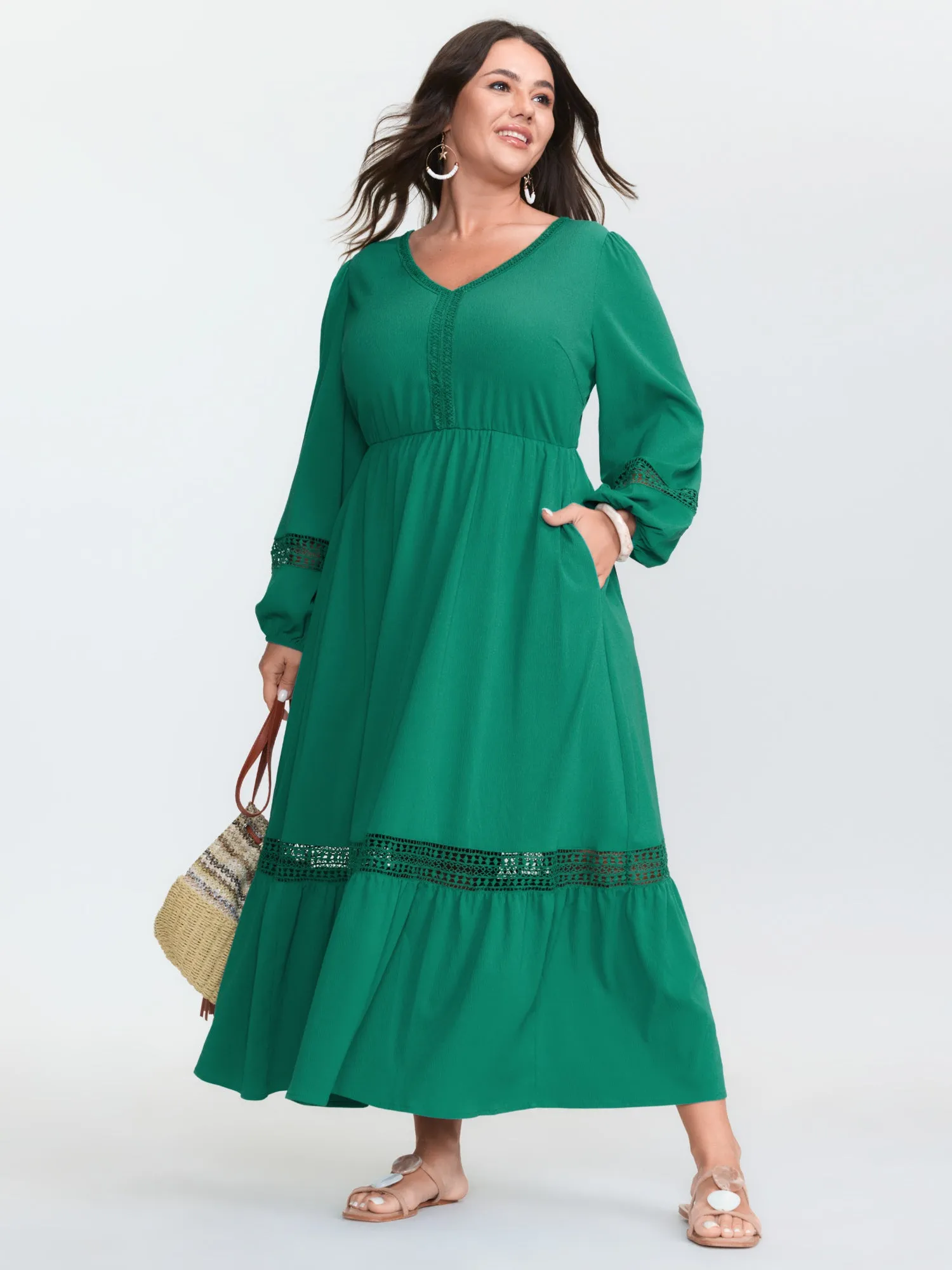 Supersoft Lace Trim Tiered Maxi Dress sold by Bloomchic