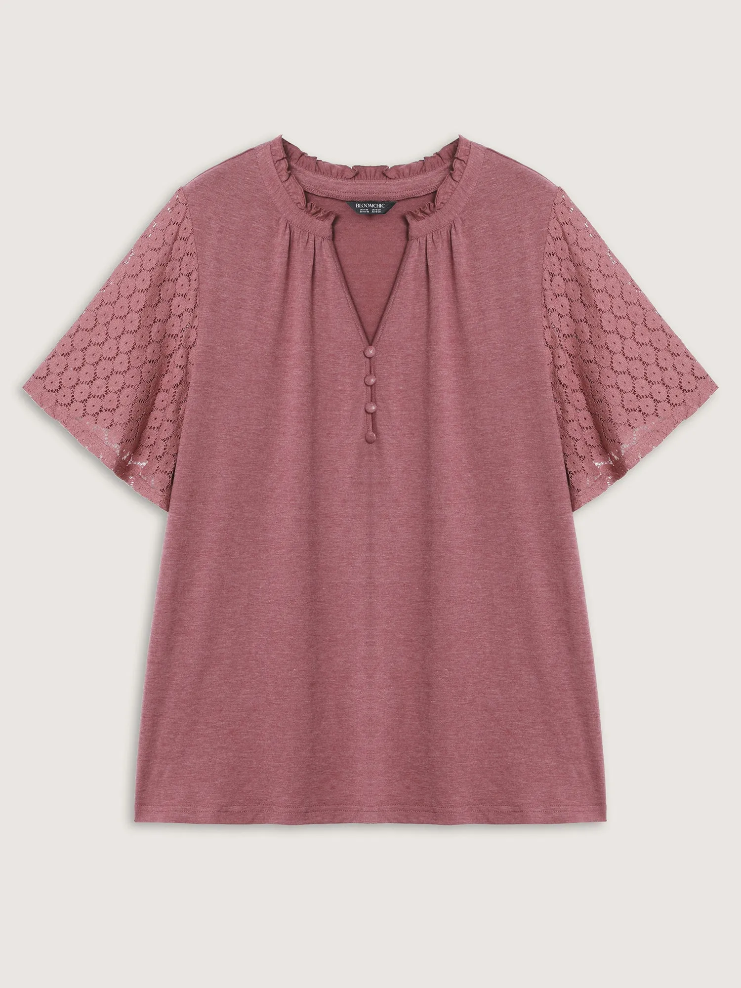 Supersoft Lace Trim Notched Collar Button T-Shirt sold by Bloomchic product image thumbnail 5