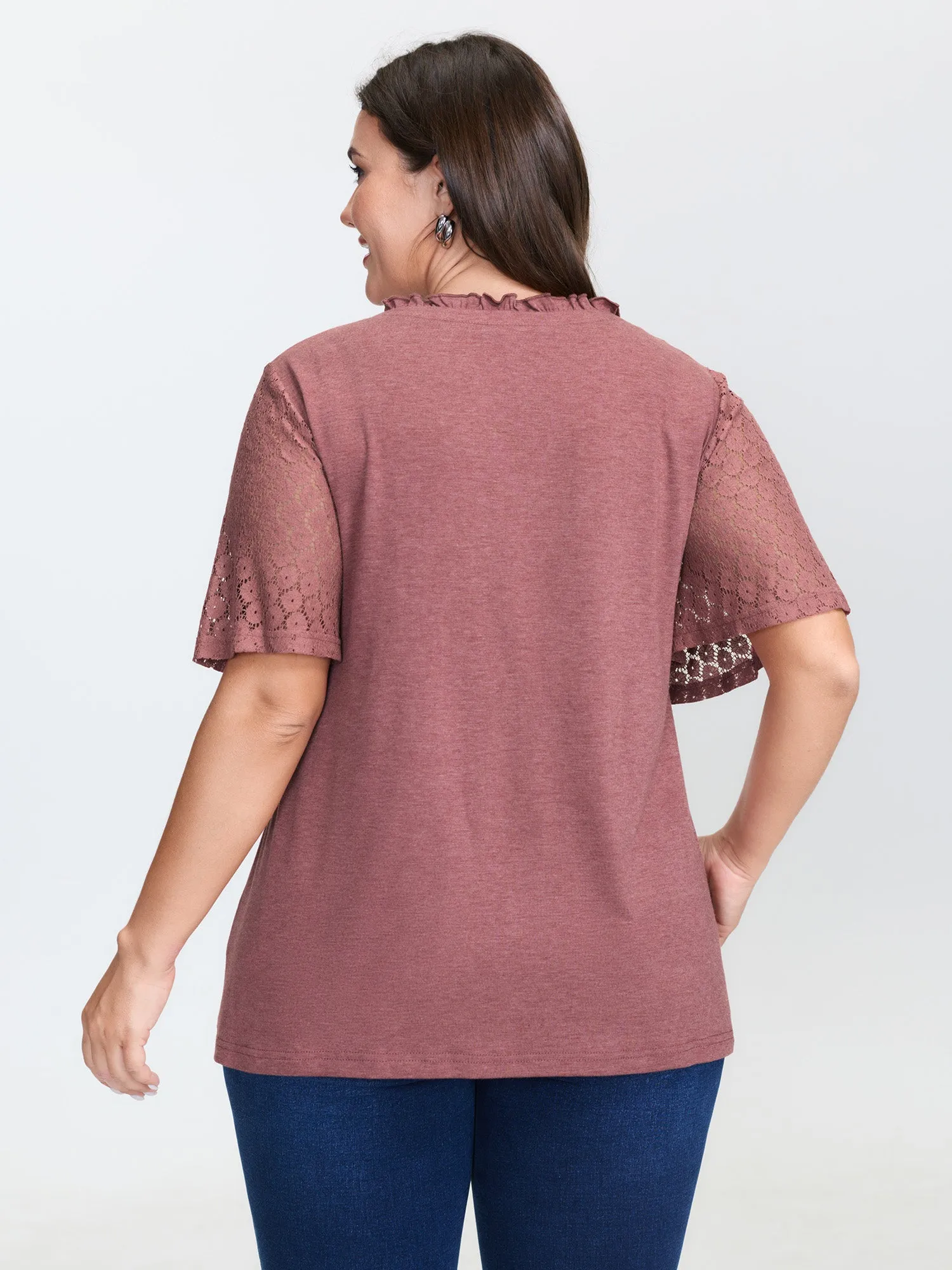 Supersoft Lace Trim Notched Collar Button T-Shirt sold by Bloomchic product image thumbnail 4