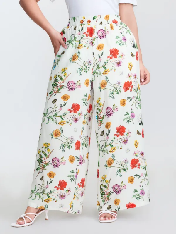 Floral Print Stretchy Waist Wide-Leg Pants made by Bloomchic