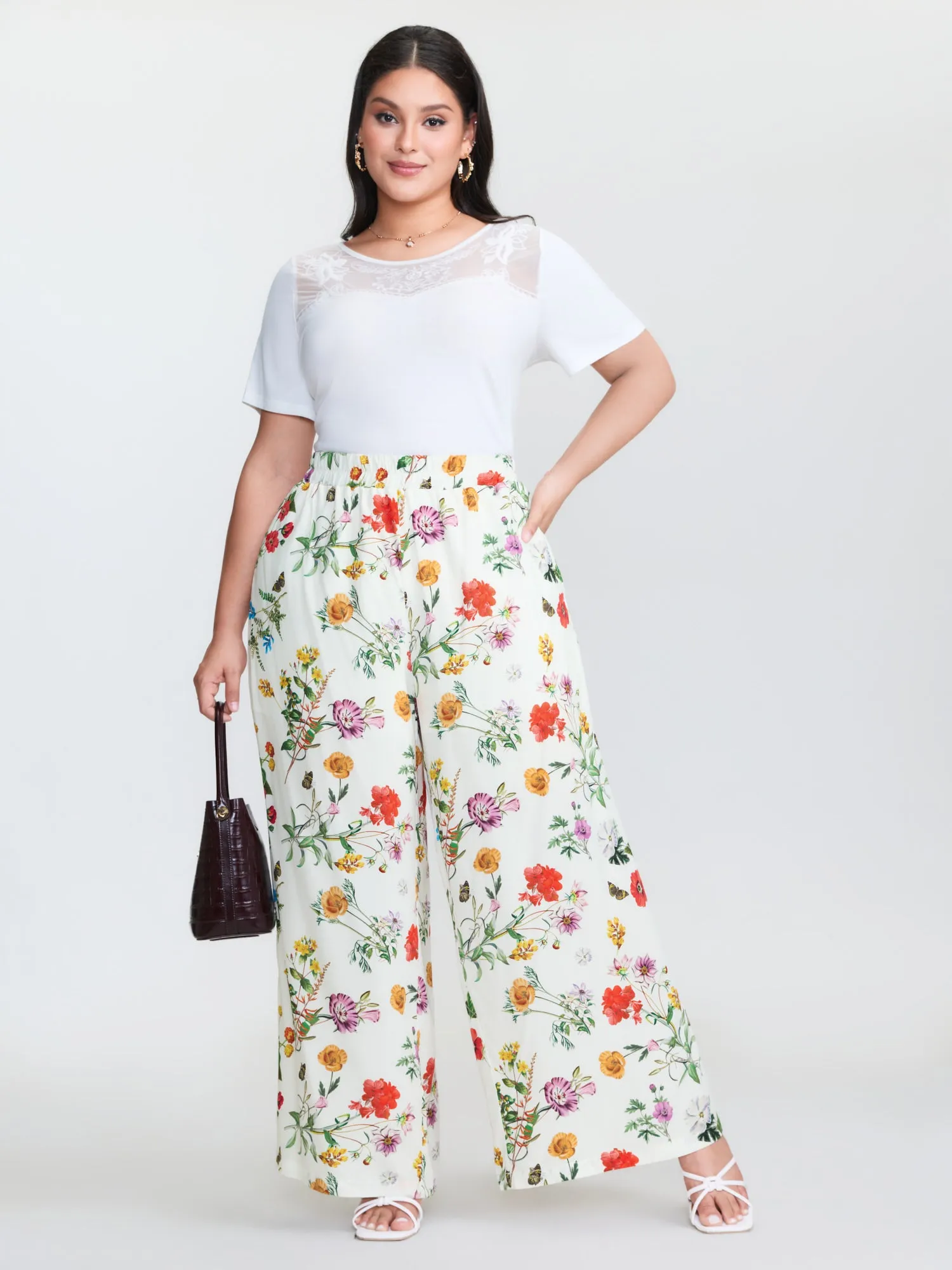 Floral Print Stretchy Waist Wide-Leg Pants sold by Bloomchic product image thumbnail 2
