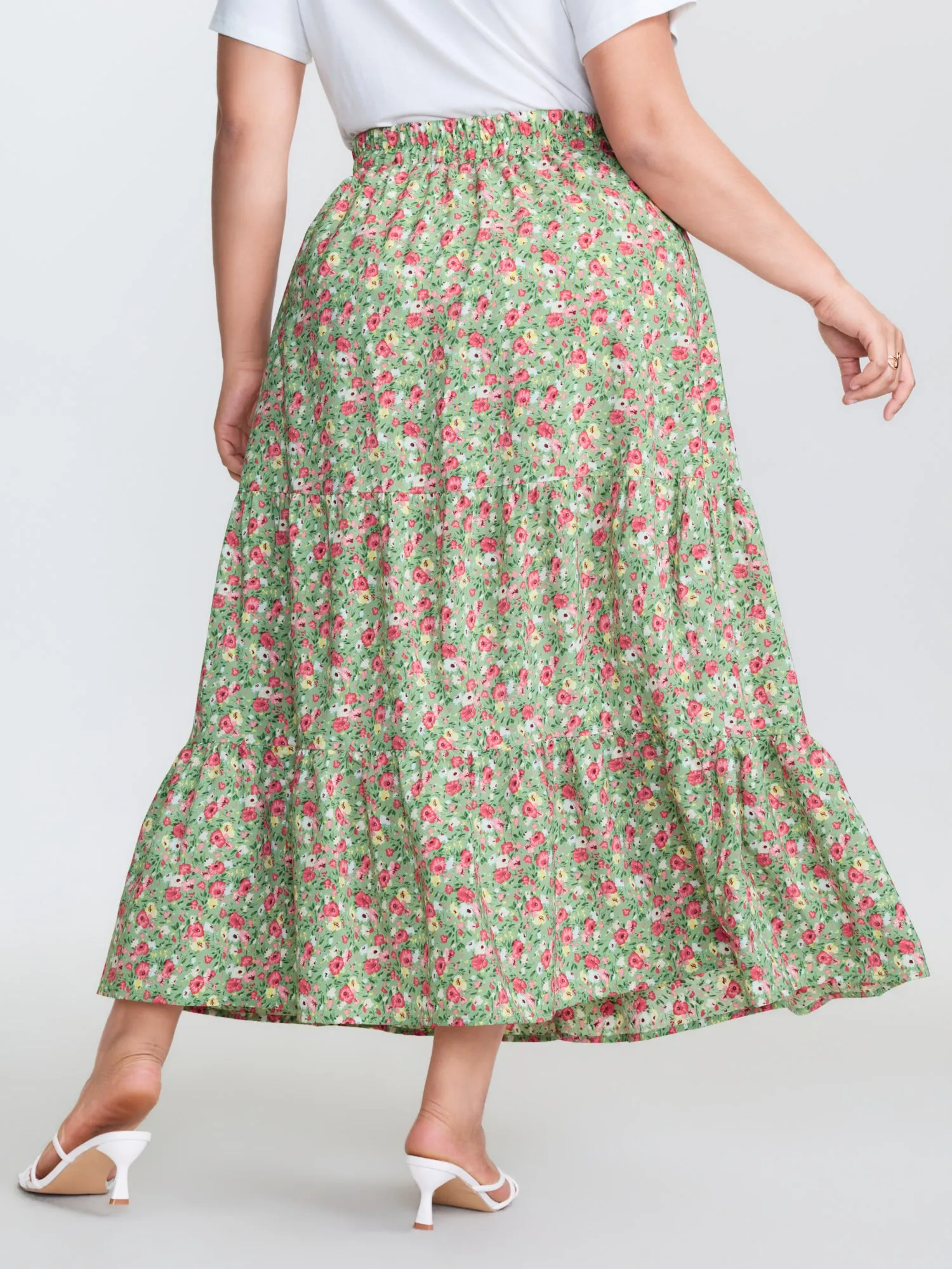 Floral Print Split Side Tiered Maxi Skirt sold by Bloomchic product image thumbnail 5