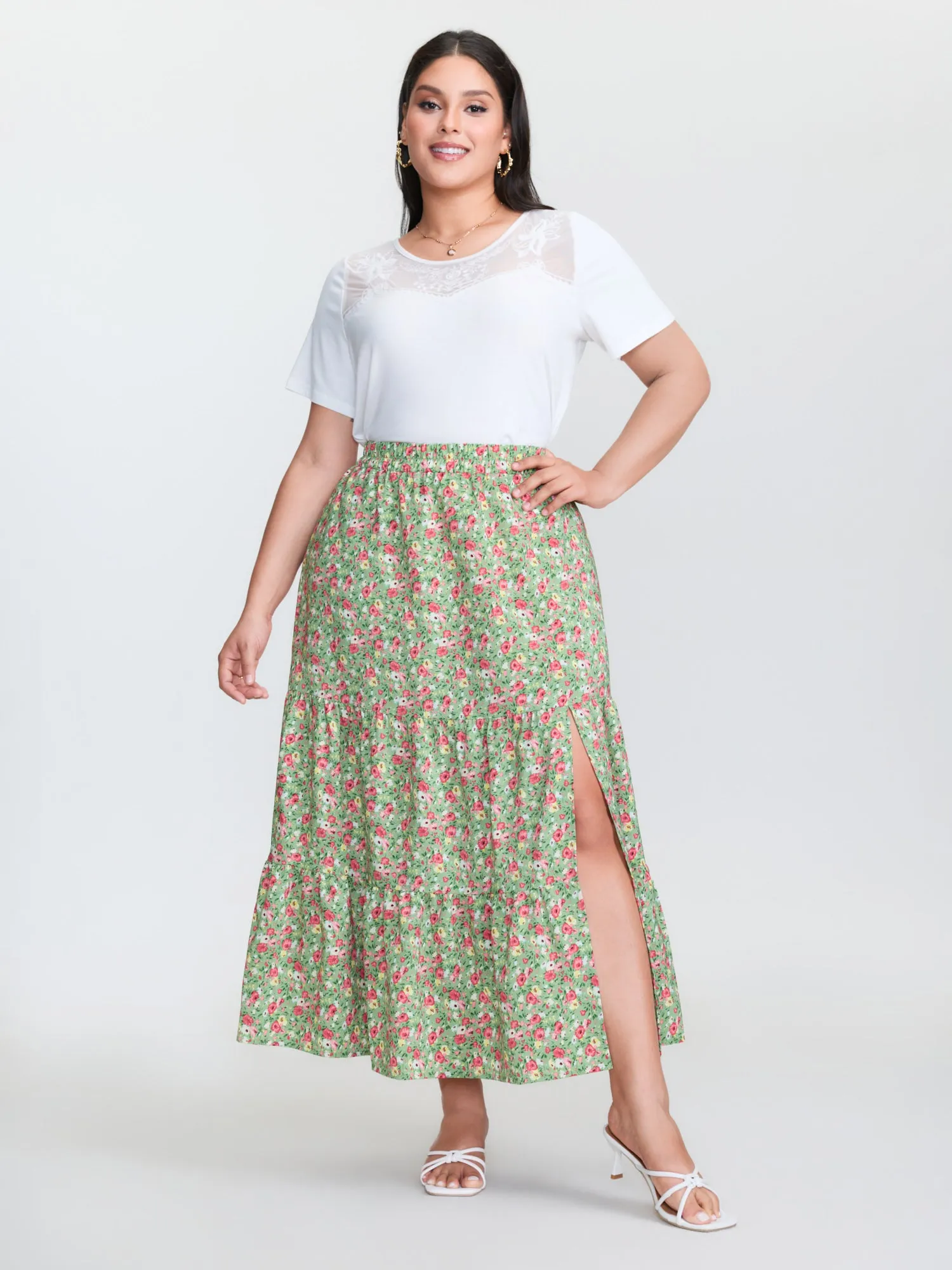 Floral Print Split Side Tiered Maxi Skirt sold by Bloomchic product image thumbnail 2