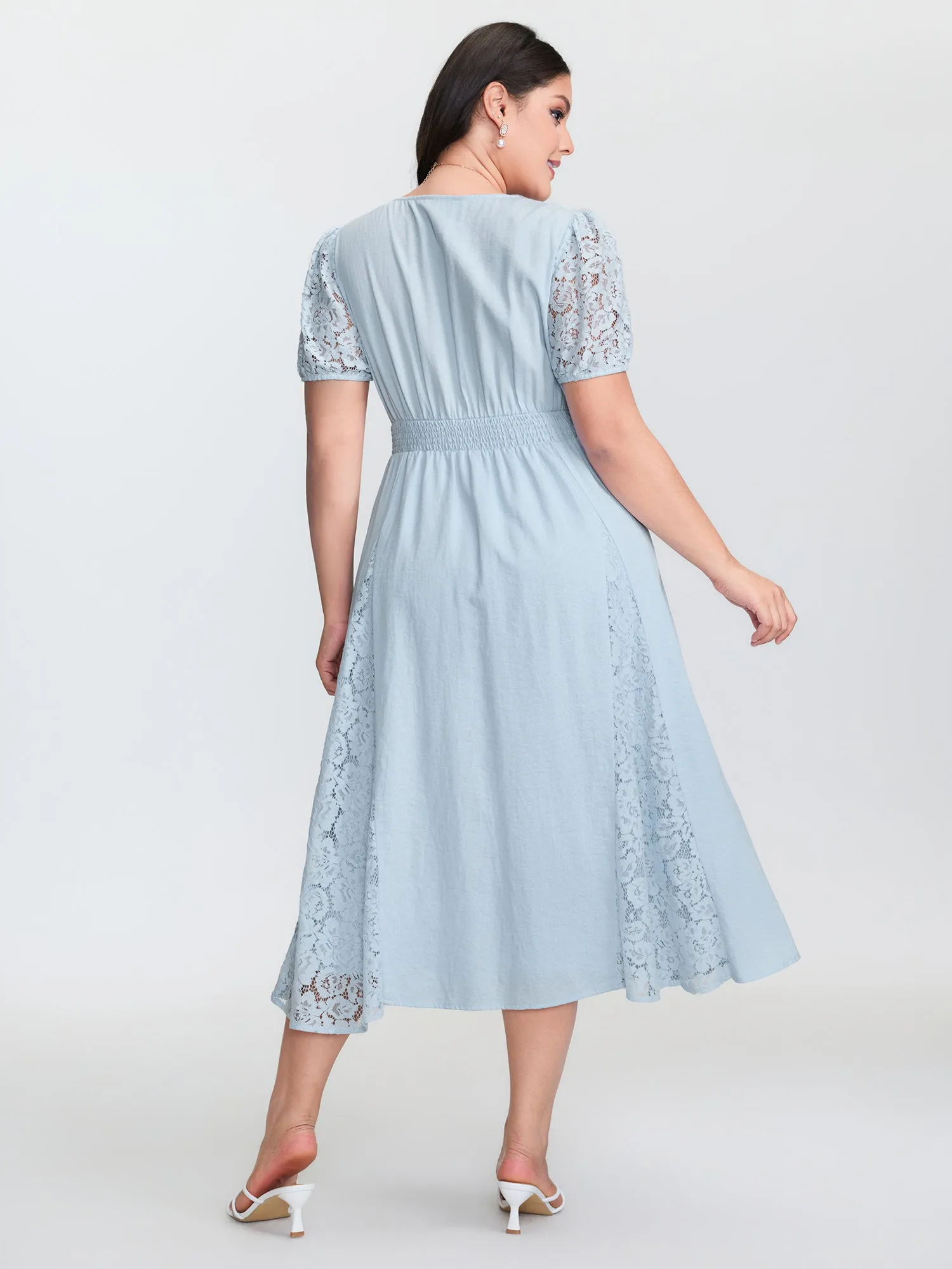 Lace Panels Shirred Waist Midi Dress sold by Bloomchic product image thumbnail 4