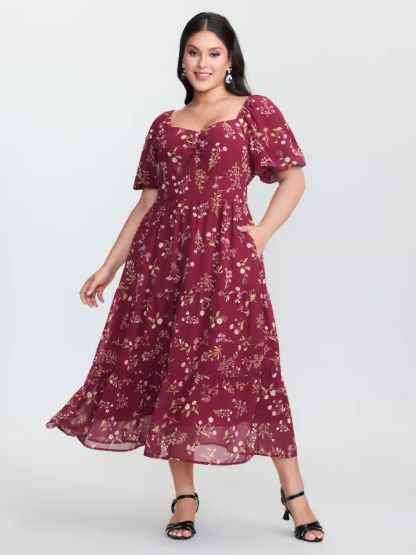 Floral Vanilla Print Sweetheart Neckline Maxi Dress sold by Bloomchic