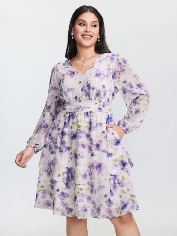Artistic Floral Print Pleated Waist Midi Dress sold by Bloomchic