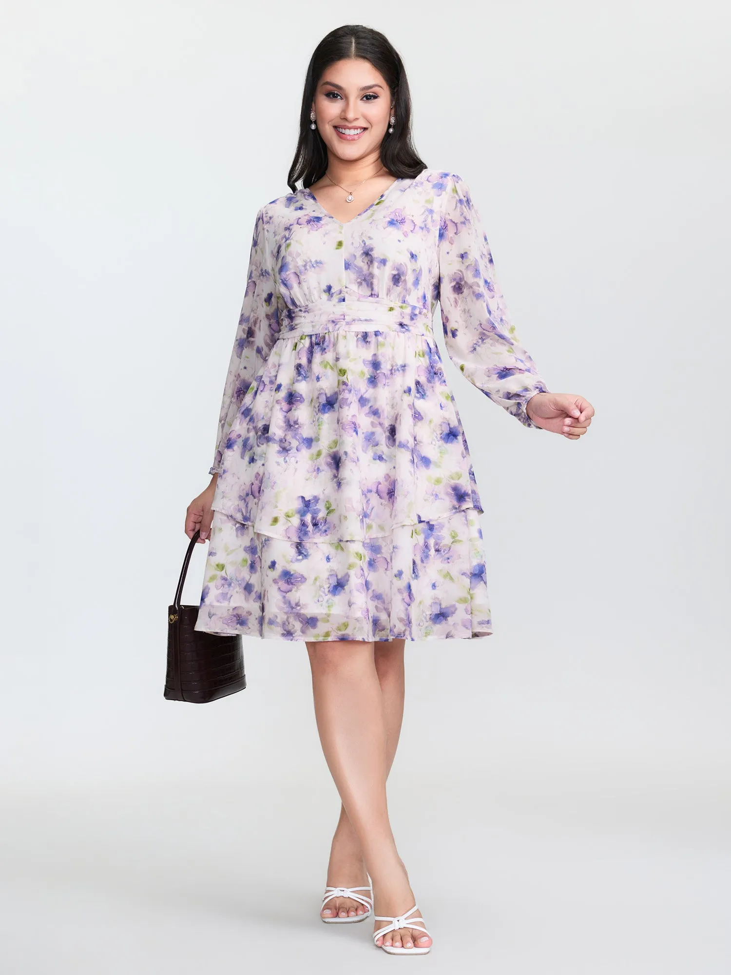Artistic Floral Print Pleated Waist Midi Dress sold by Bloomchic product image thumbnail 3