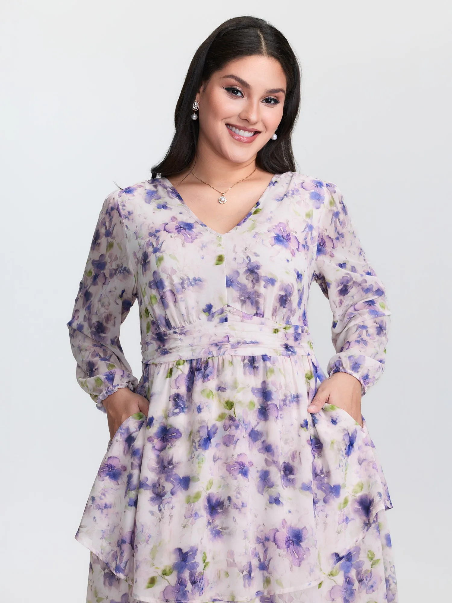 Artistic Floral Print Pleated Waist Midi Dress sold by Bloomchic product image thumbnail 2