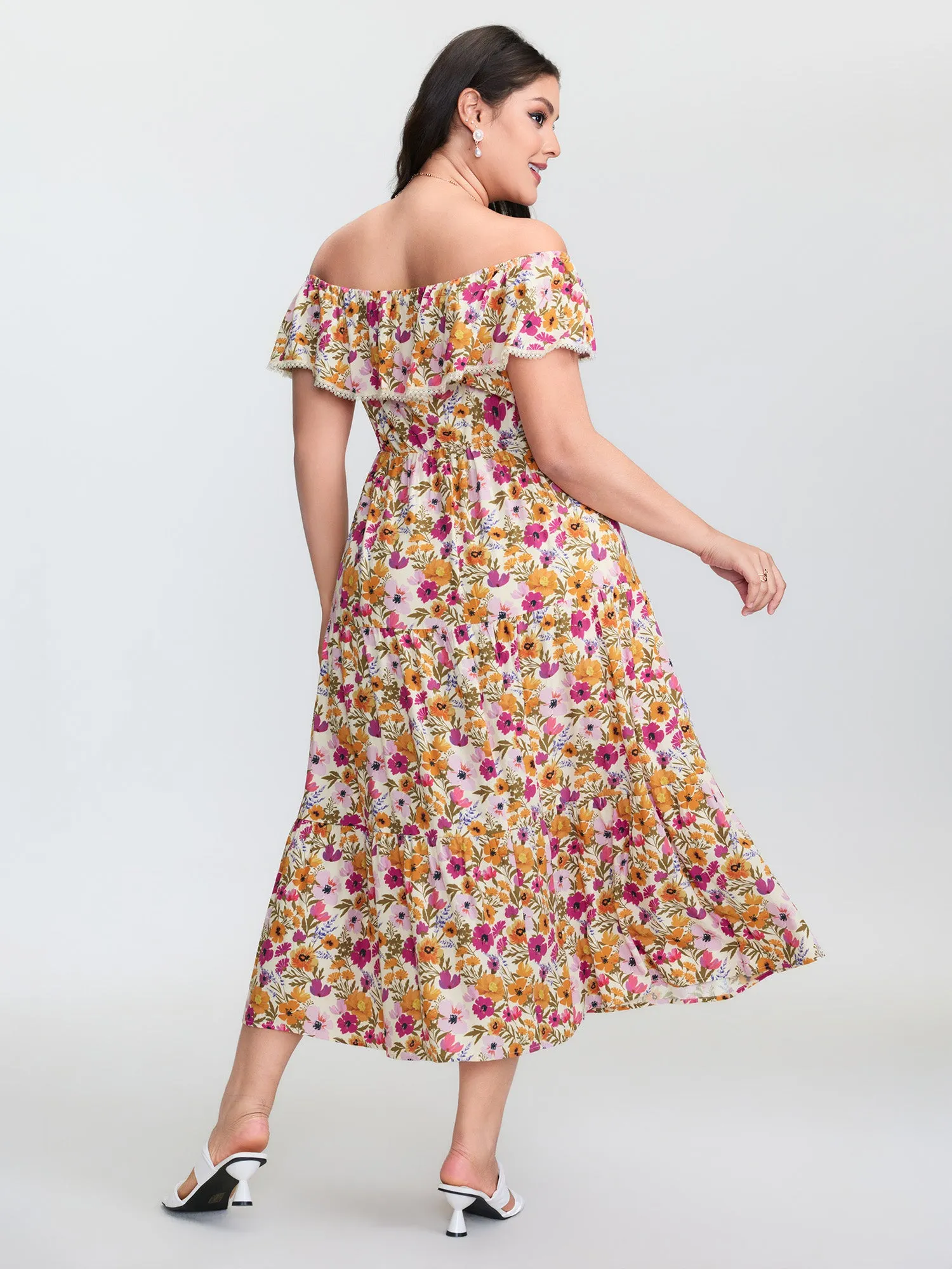 Floral Print Off-Shoulder Stretchy Waist Maxi Dress sold by Bloomchic product image thumbnail 4