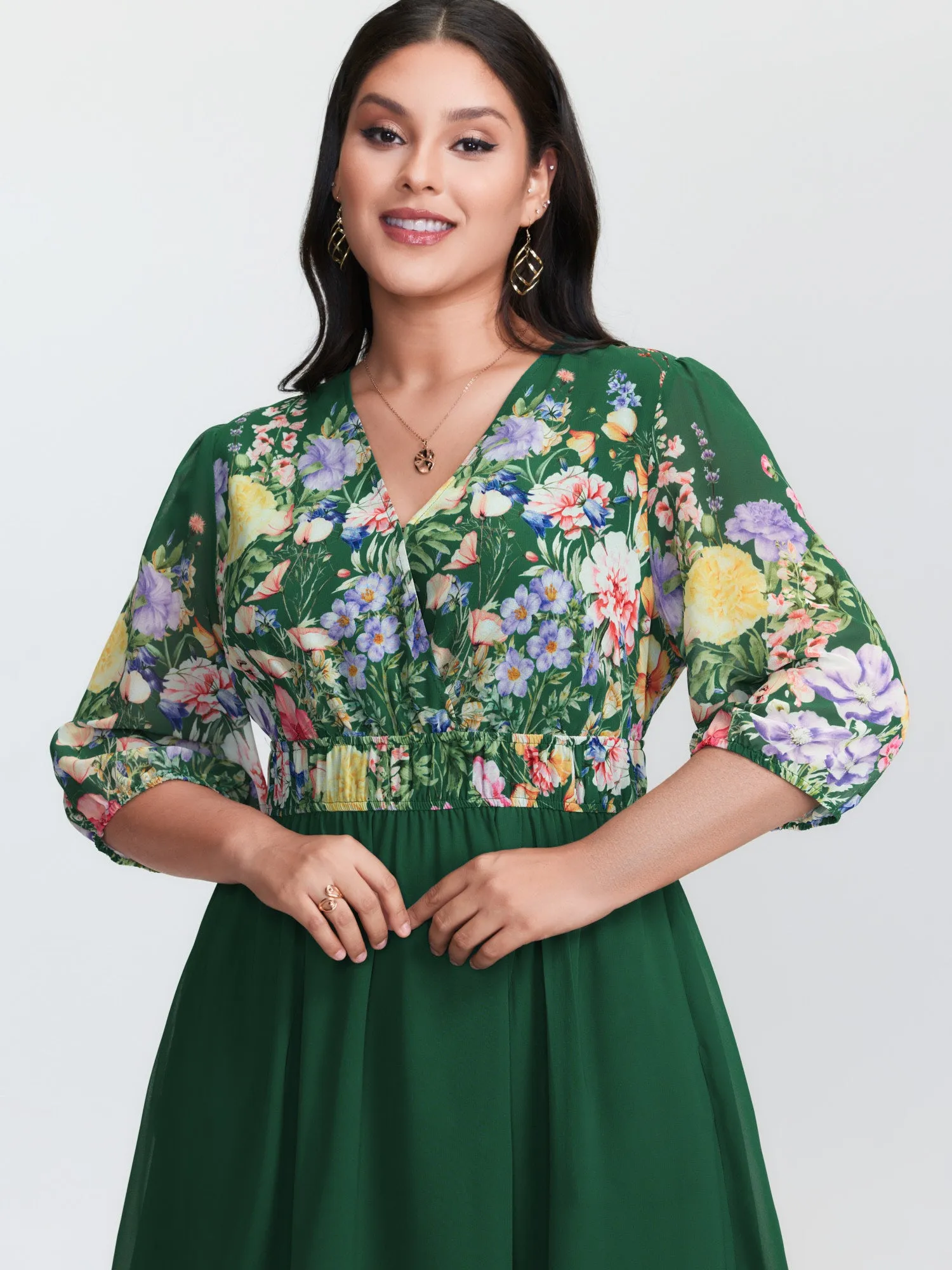 Floral Print Surplice Neckline Stretchy Waist Maxi Dress sold by Bloomchic product image thumbnail 2