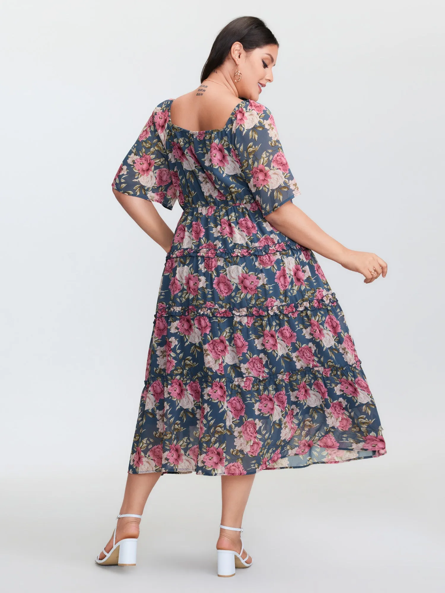 Floral Print Mesh Ruffled Maxi Dress sold by Bloomchic product image thumbnail 4