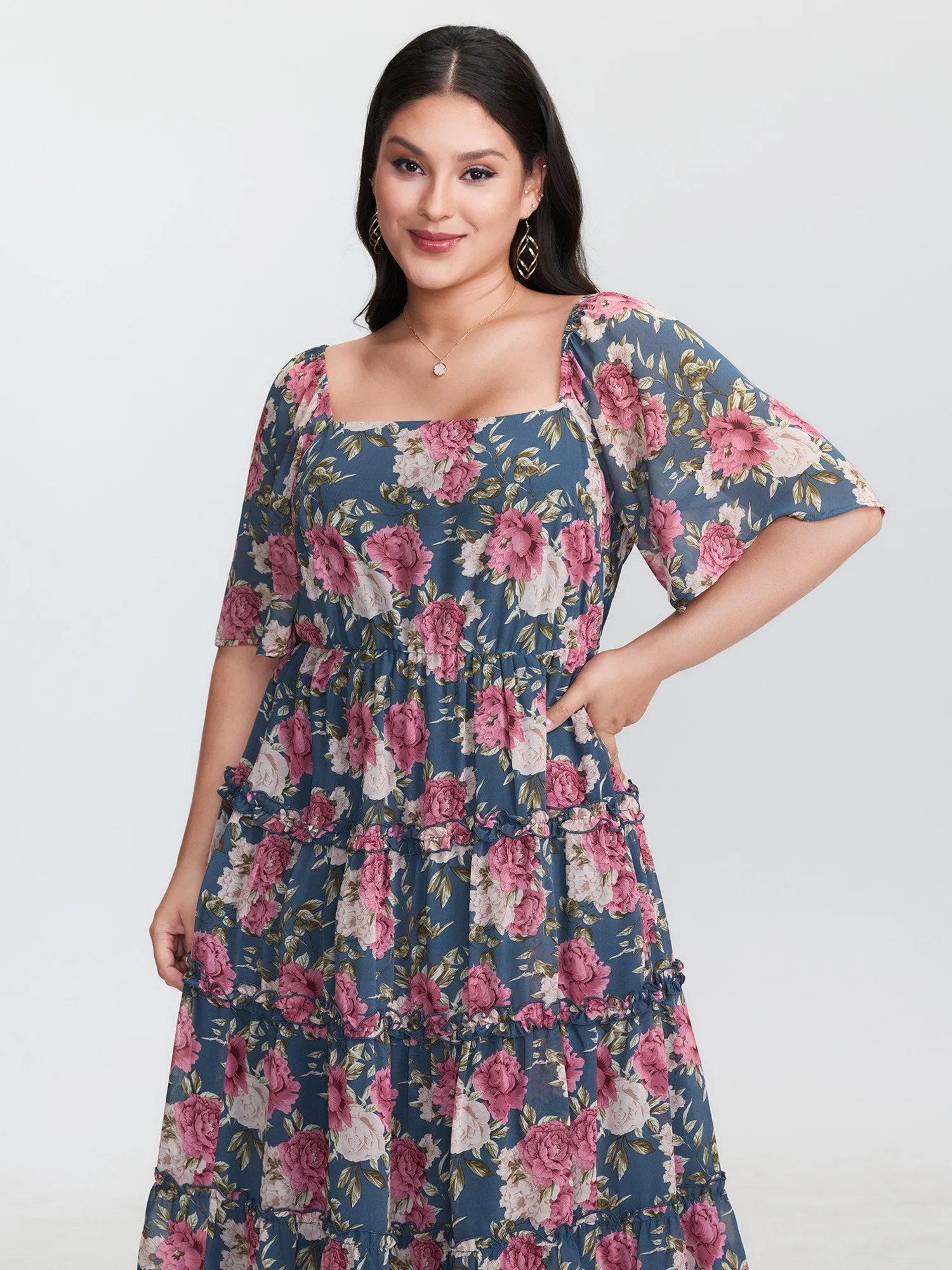 Floral Print Mesh Ruffled Maxi Dress sold by Bloomchic product image thumbnail 2