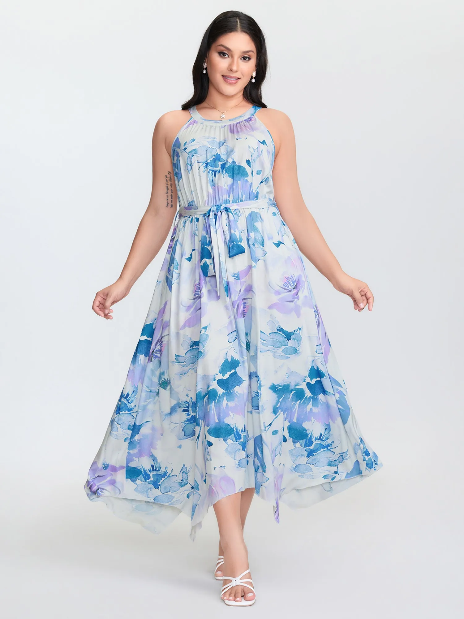 Floral Breeze Print Halter Neckline Midi Dress sold by Bloomchic