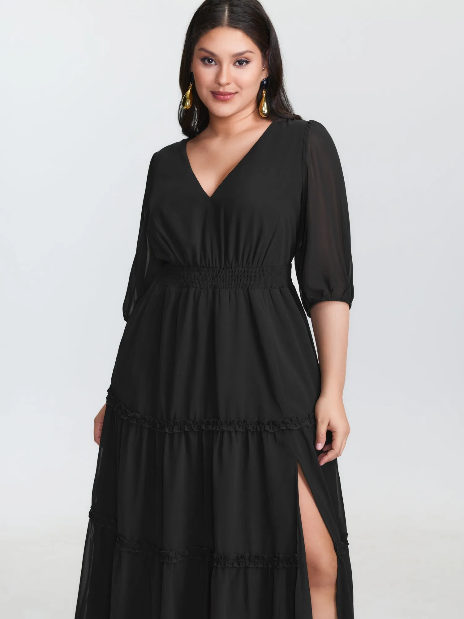 Sheer Chiffon Cinched Waist Tiered Midi Dress sold by Bloomchic product image thumbnail 2