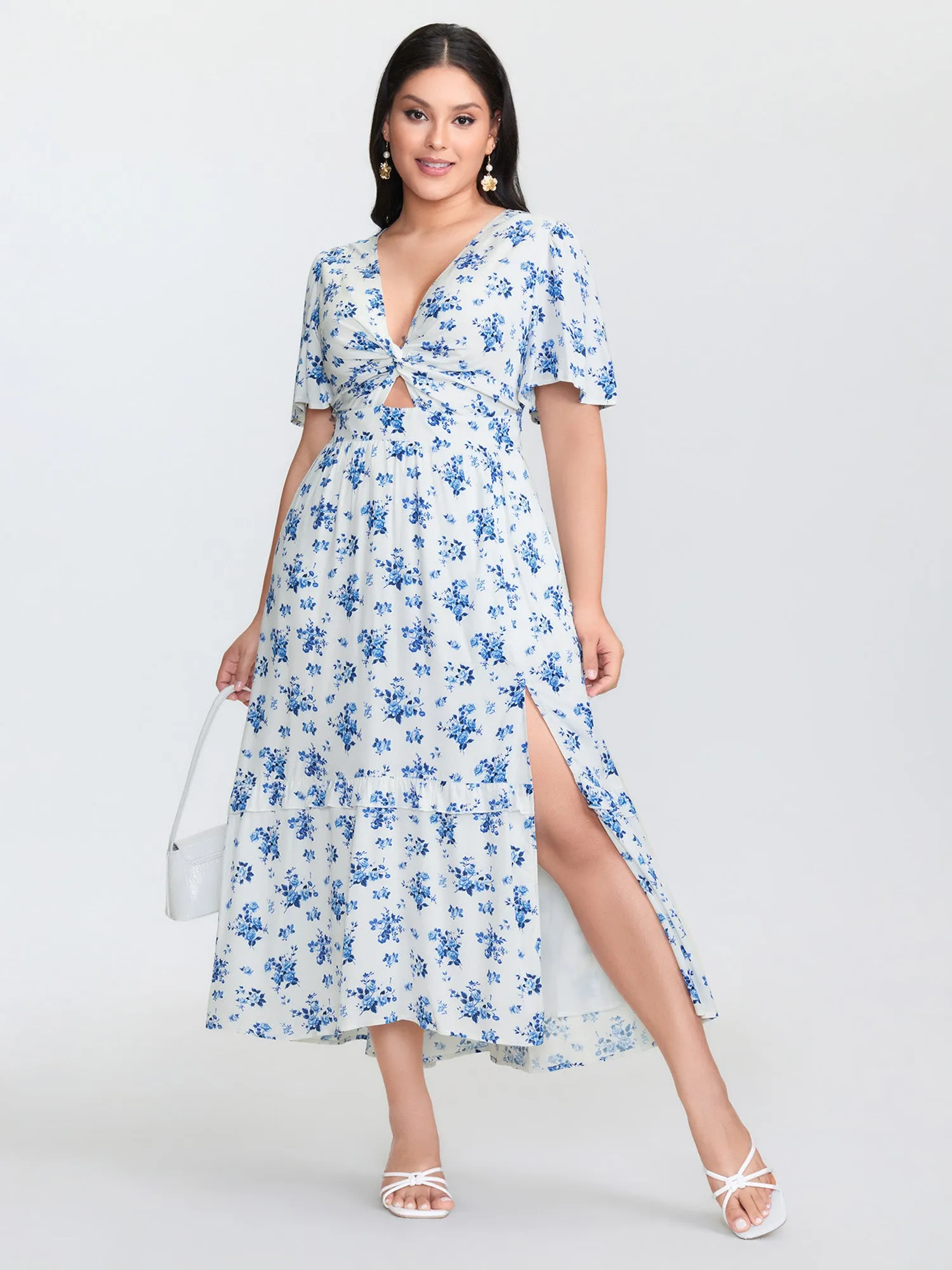 Floral Print Cut-Out Twisted Midi Dress sold by Bloomchic product image thumbnail 3