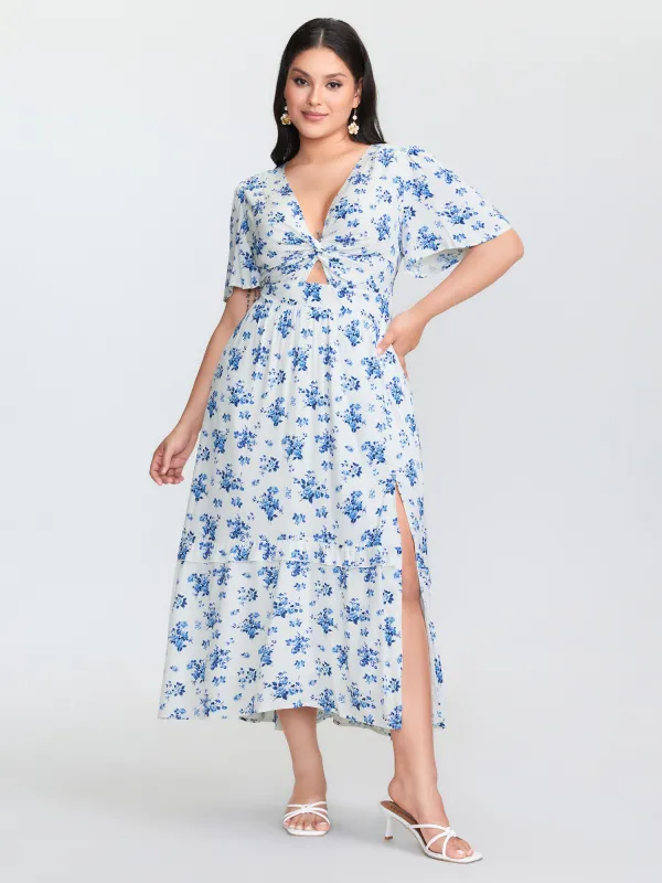 Floral Print Cut-Out Twisted Midi Dress sold by Bloomchic