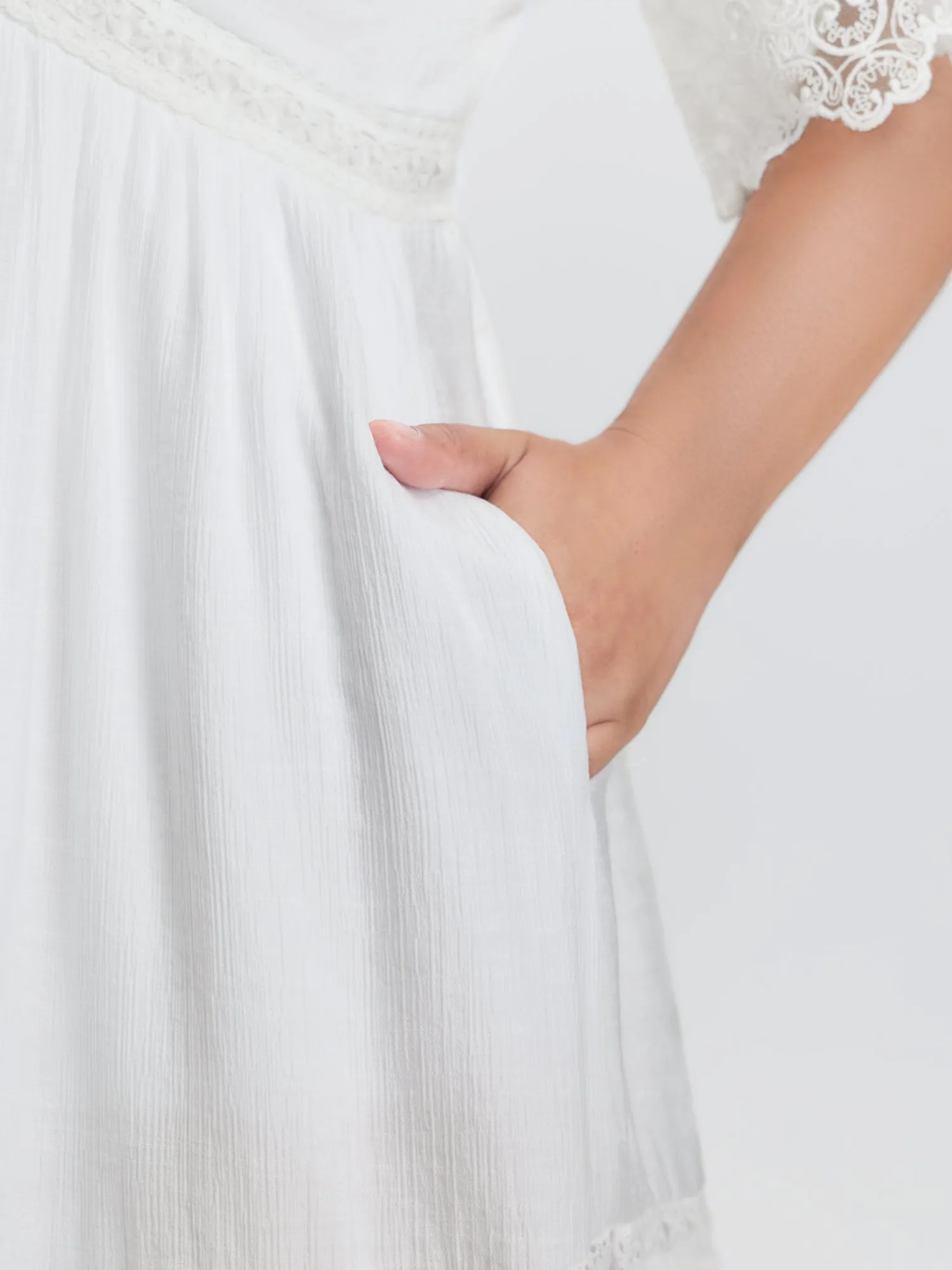 Pleated Neckline Romantic Lace Ruffled Maxi Dress sold by Bloomchic product image thumbnail 3