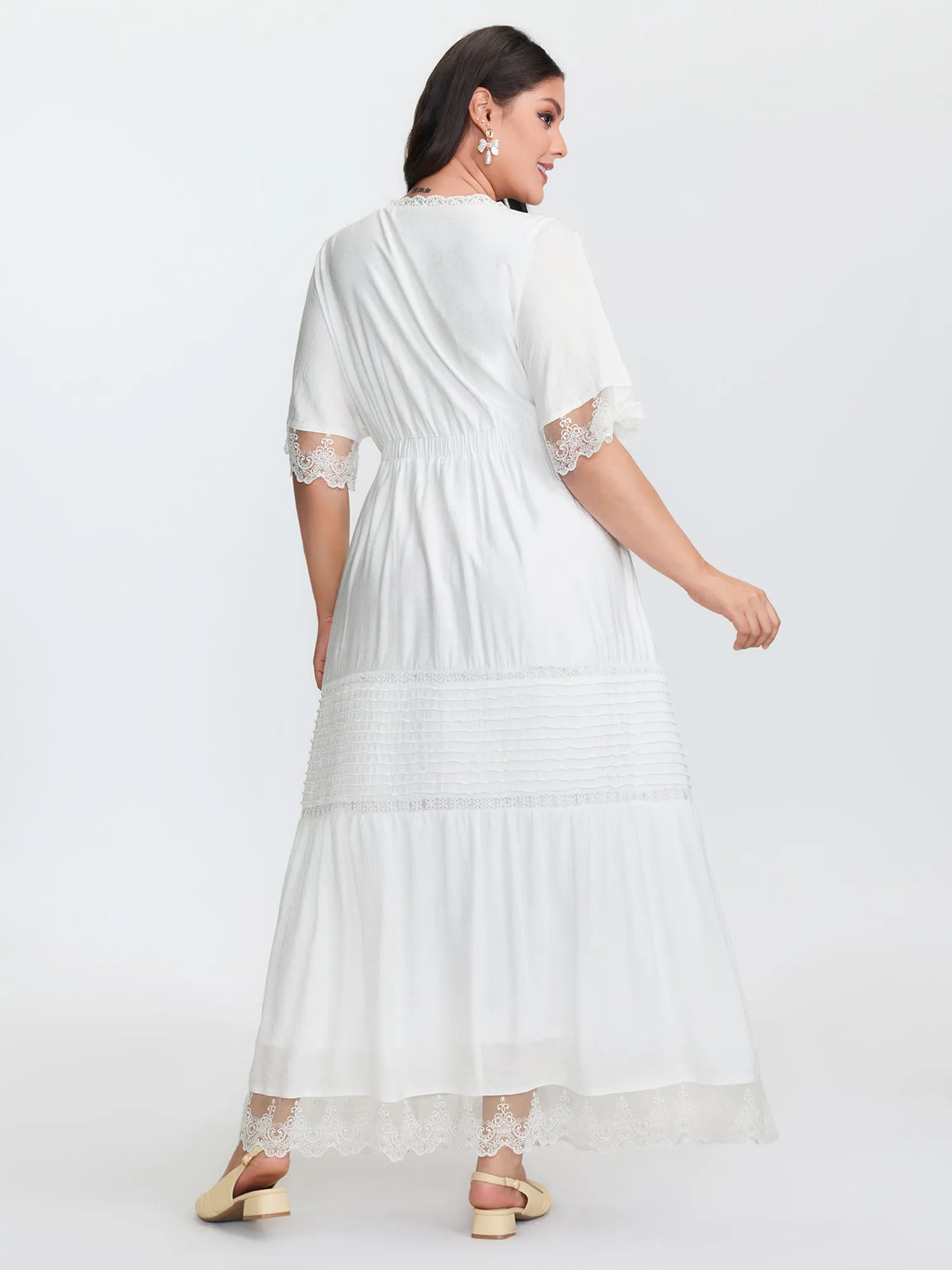 Pleated Neckline Romantic Lace Ruffled Maxi Dress sold by Bloomchic product image thumbnail 4