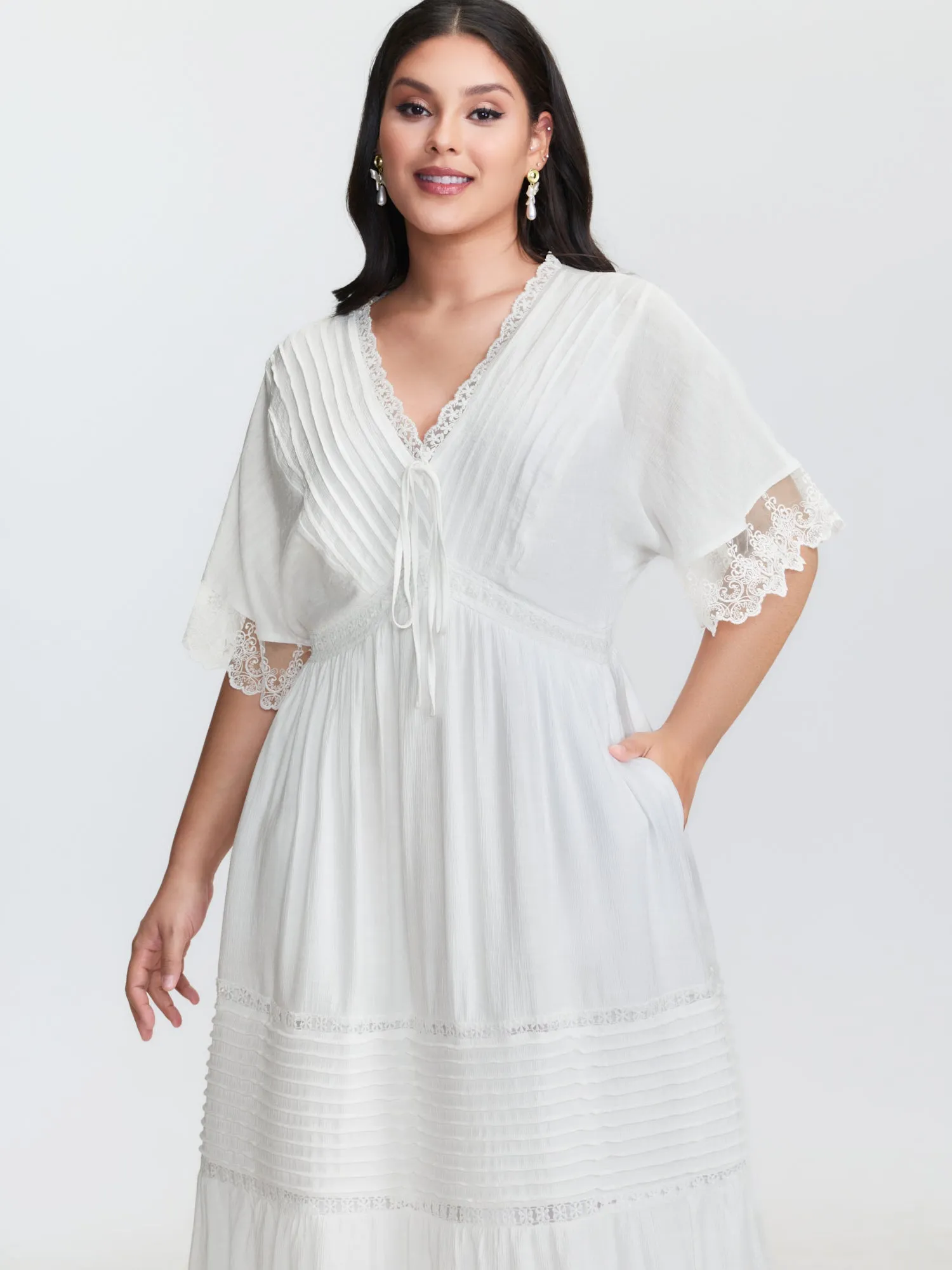 Pleated Neckline Romantic Lace Ruffled Maxi Dress sold by Bloomchic product image thumbnail 2