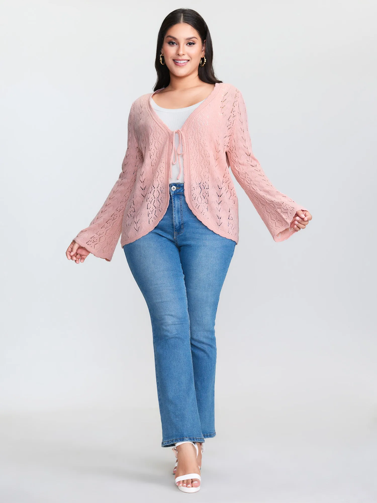 Cut-Out Curvy Front-Tie Knit Cardigan sold by Bloomchic product image thumbnail 3