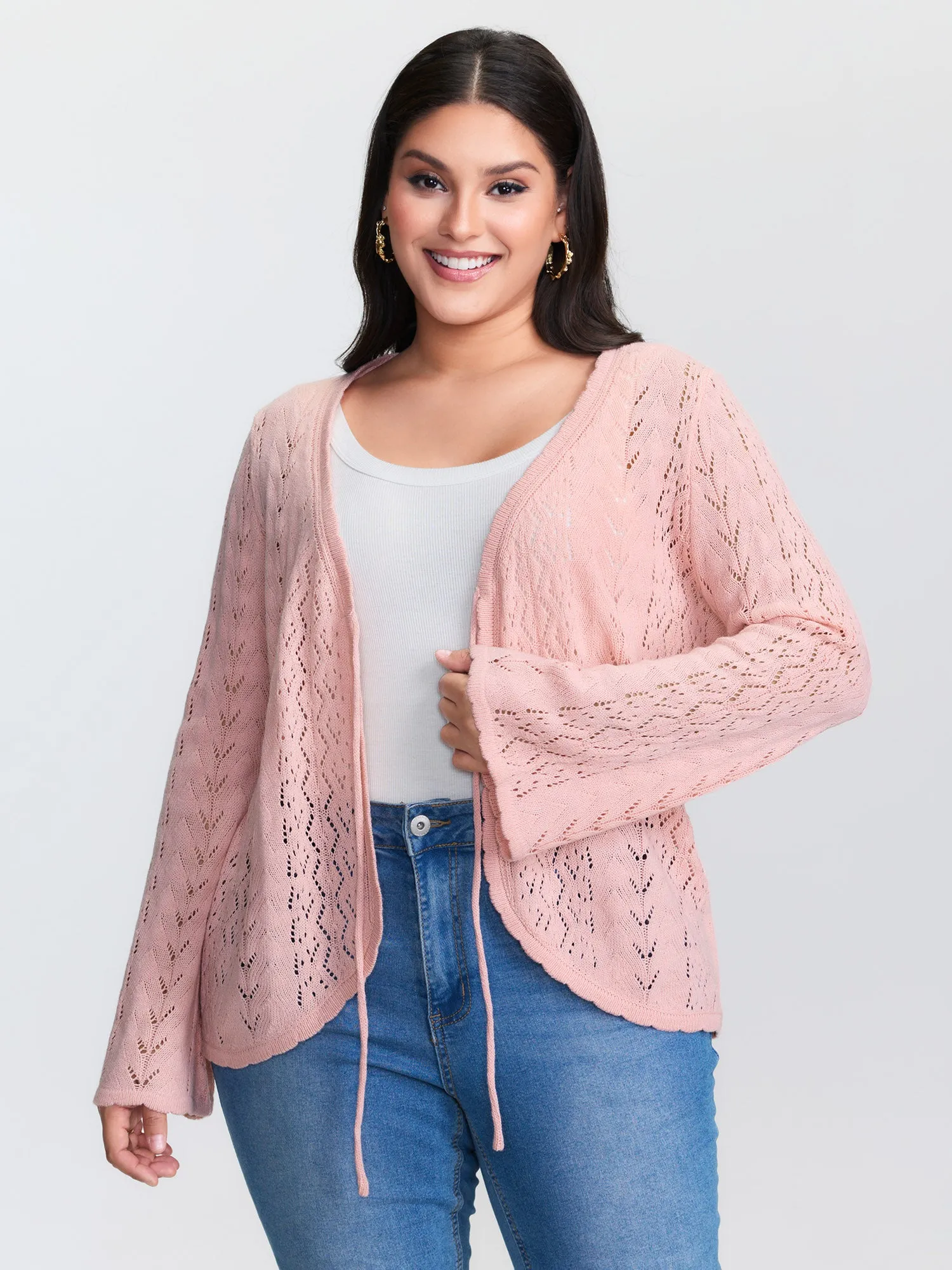 Cut-Out Curvy Front-Tie Knit Cardigan sold by Bloomchic product image thumbnail 2