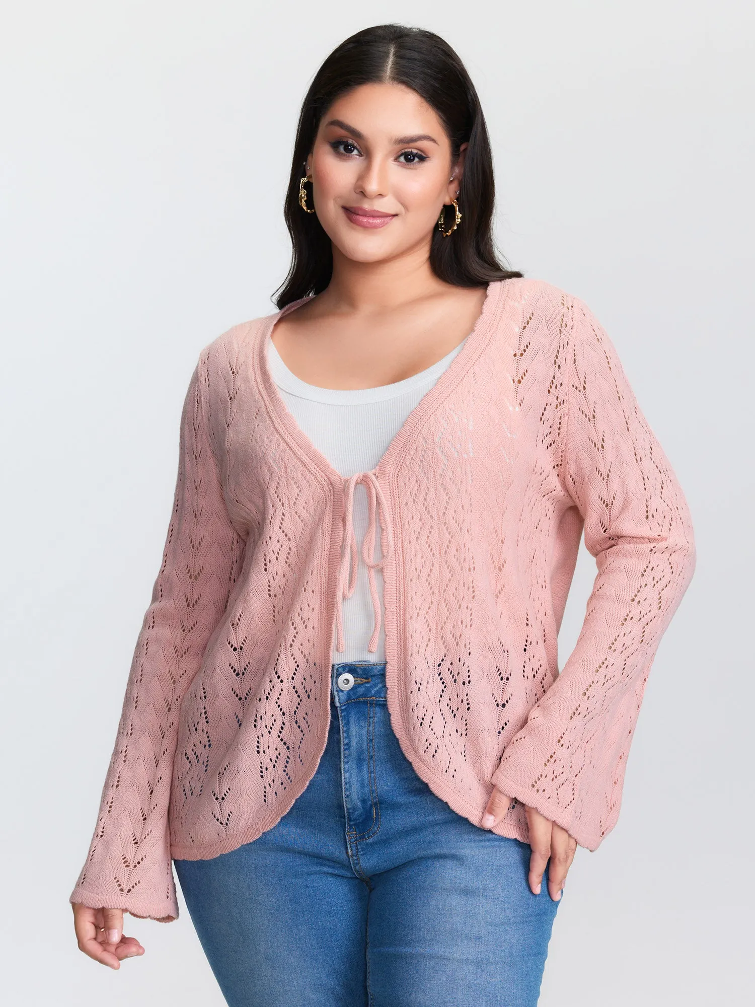 Cut-Out Curvy Front-Tie Knit Cardigan sold by Bloomchic