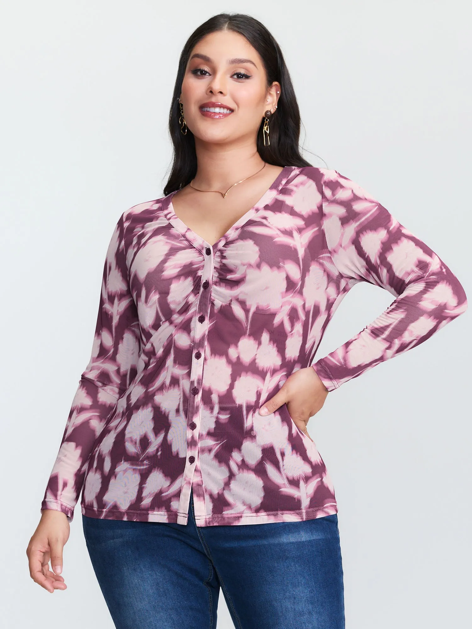 Floral Print Stretchy Shirred Bodice T-Shirt sold by Bloomchic