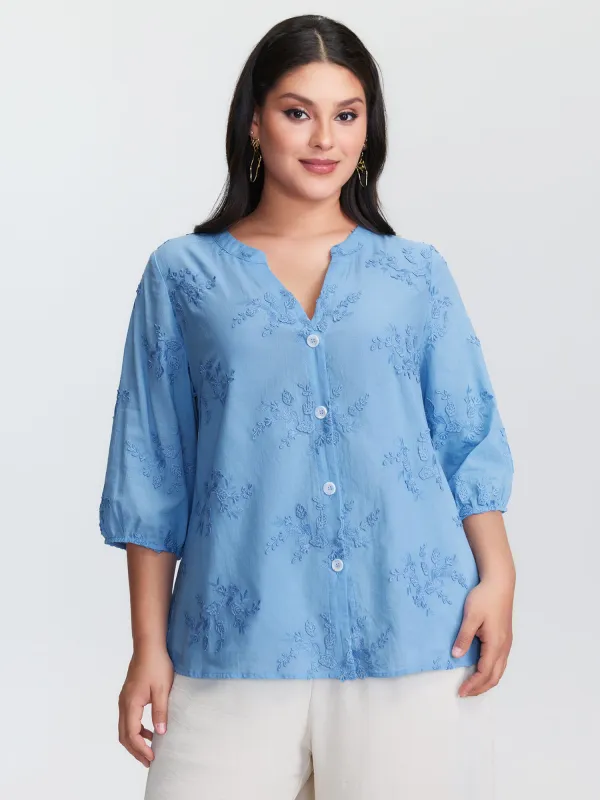 3D Floral Embroidered Button-Down Knit Top sold by Bloomchic