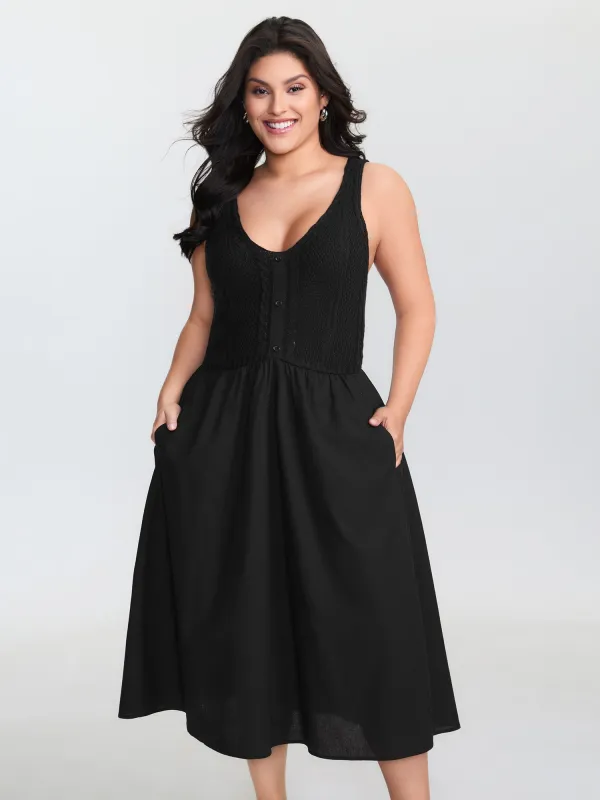 Textured Stretchy Button Detail Midi Dress sold by Bloomchic