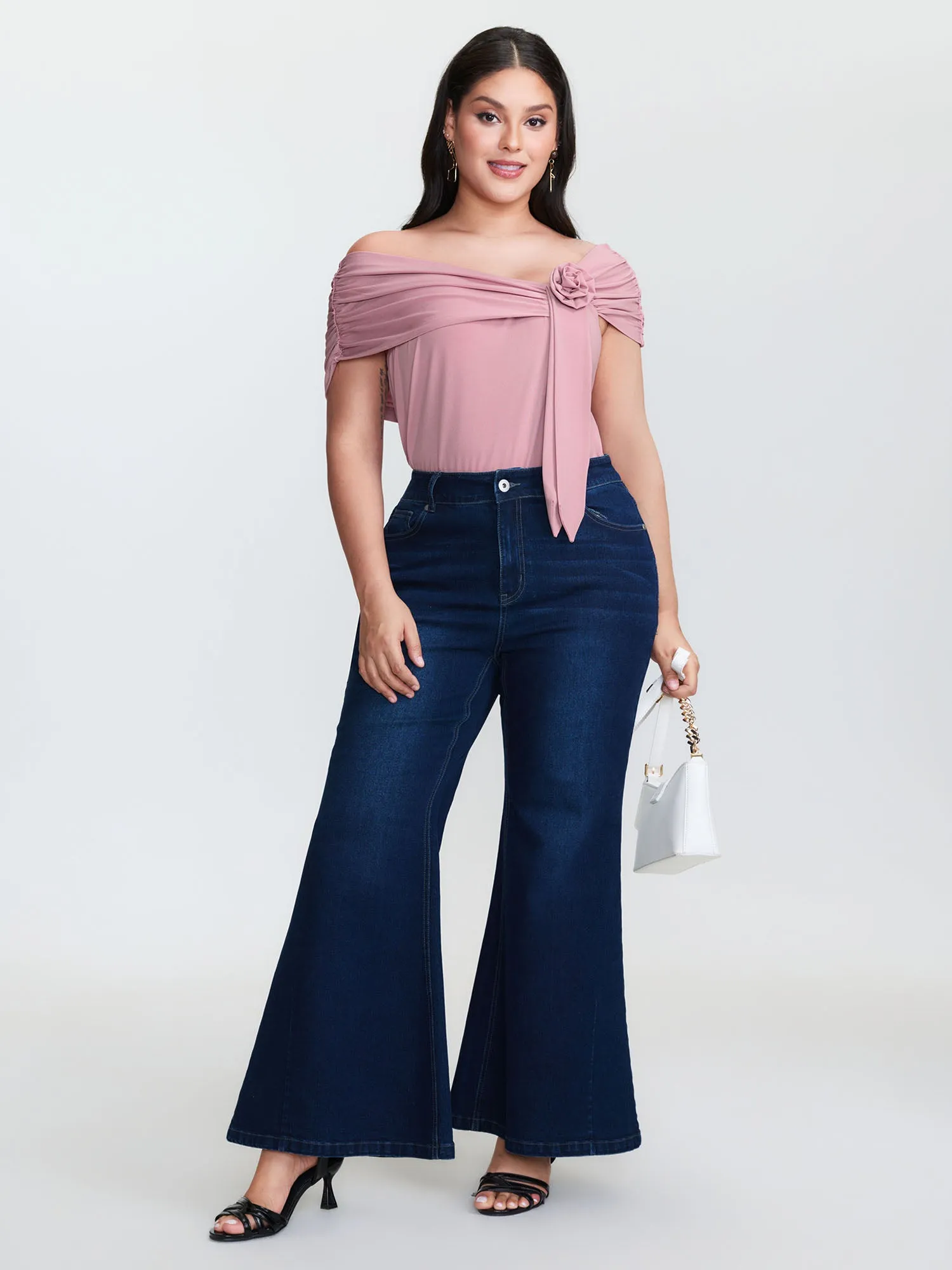 3D Floral Detail Asymmetrical Neckline T-Shirt sold by Bloomchic product image thumbnail 3