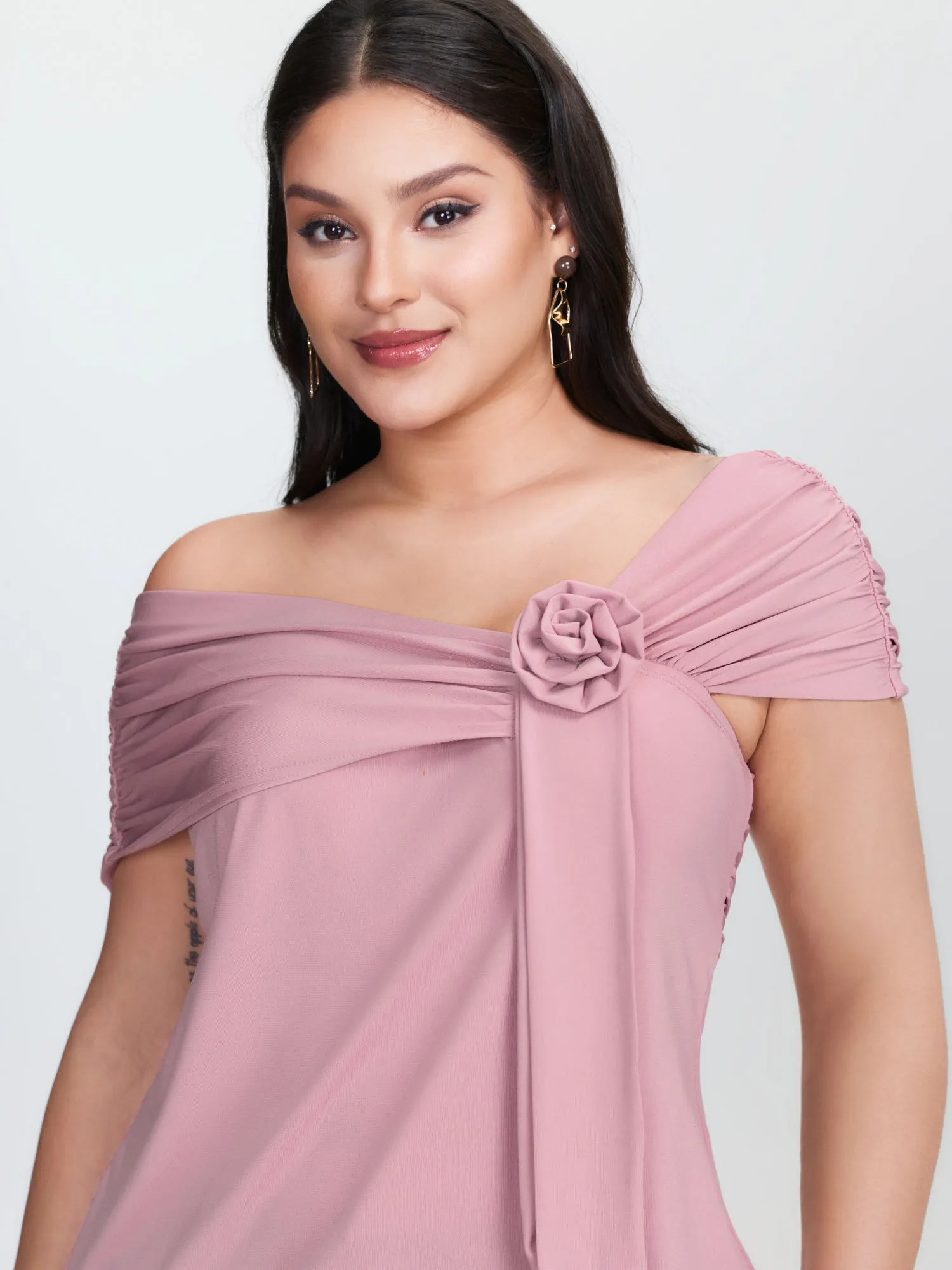 3D Floral Detail Asymmetrical Neckline T-Shirt sold by Bloomchic product image thumbnail 2