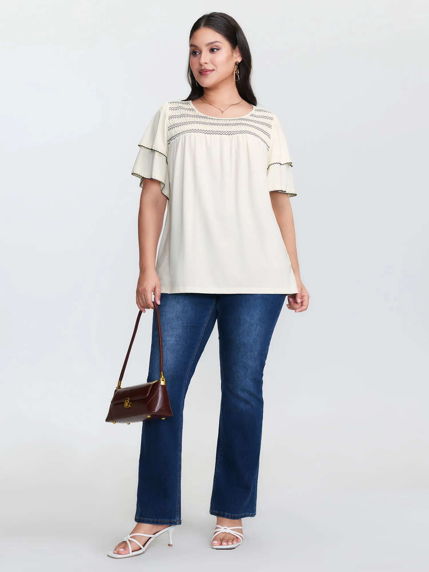Zigzag Lace Trim Layered Sleeve T-Shirt sold by Bloomchic product image thumbnail 3
