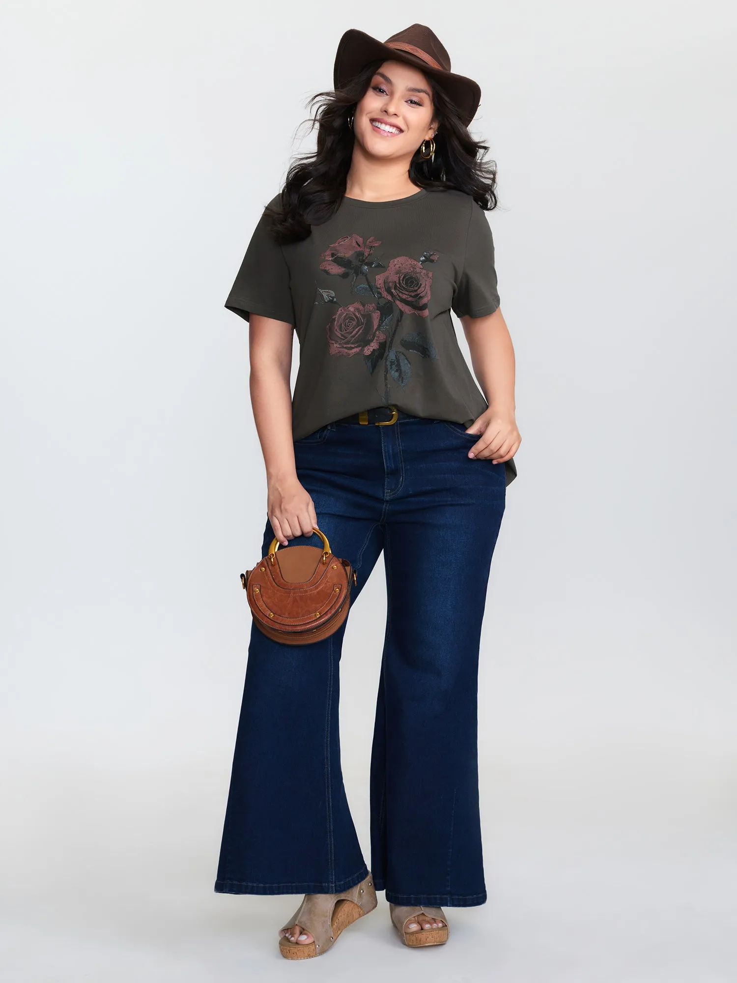 Rose Print Distressed Wash T-Shirt sold by Bloomchic product image thumbnail 2