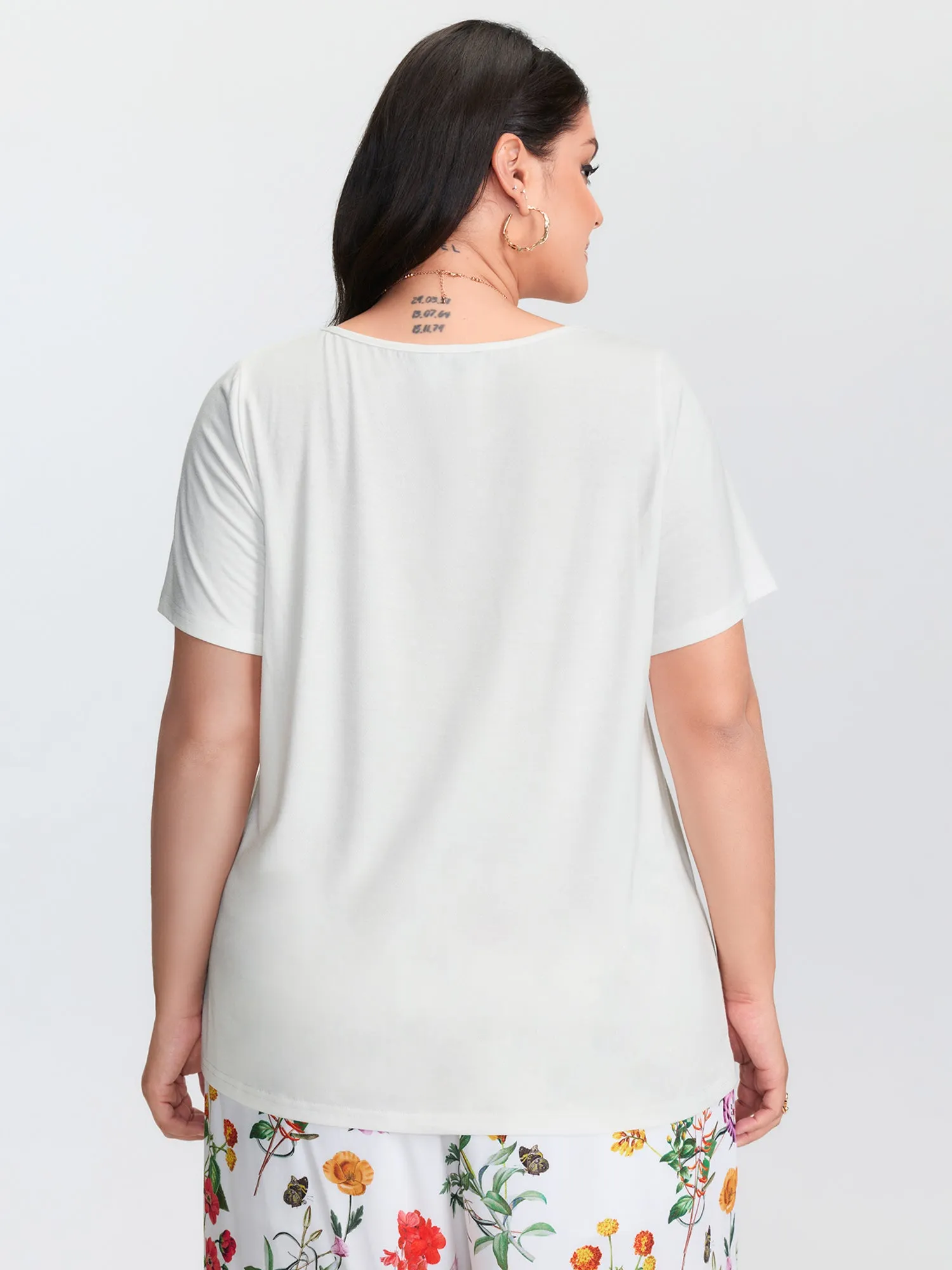Lace Sheer Neckline Flowy T-Shirt sold by Bloomchic product image thumbnail 5