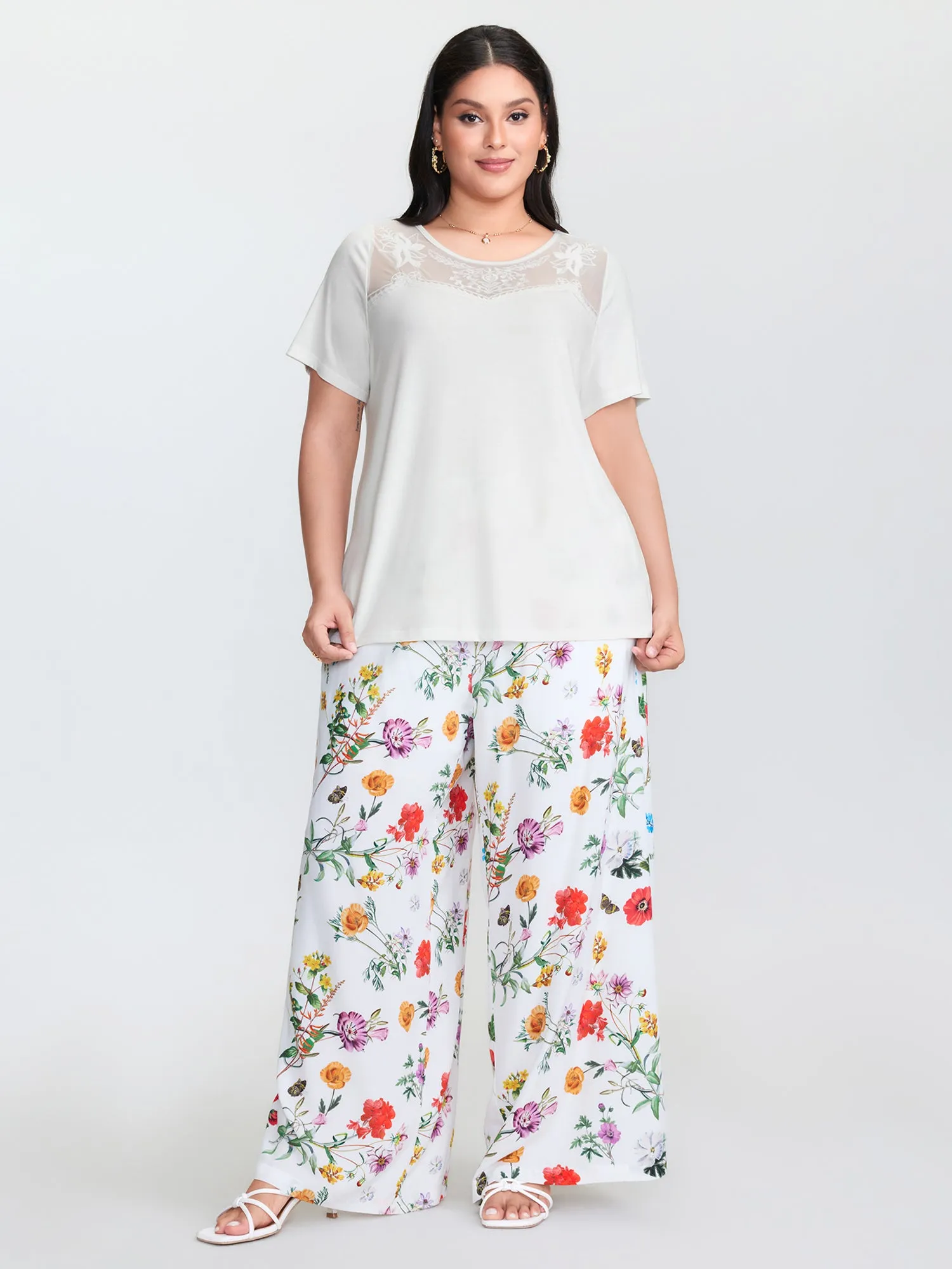 Lace Sheer Neckline Flowy T-Shirt sold by Bloomchic product image thumbnail 3