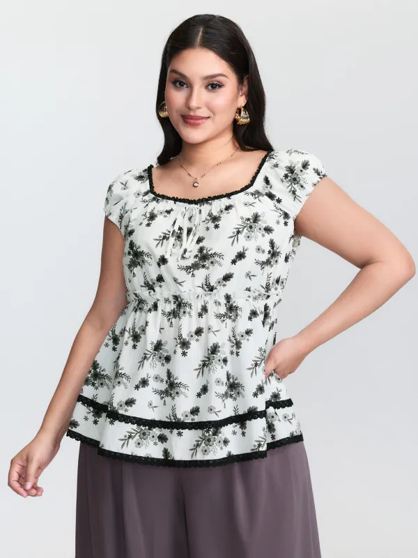 Floral Textured Print Drawstring Neckline Tank Top sold by Bloomchic