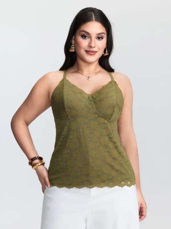 Scalloped Lace Adjustable Fitted Tank Top sold by Bloomchic