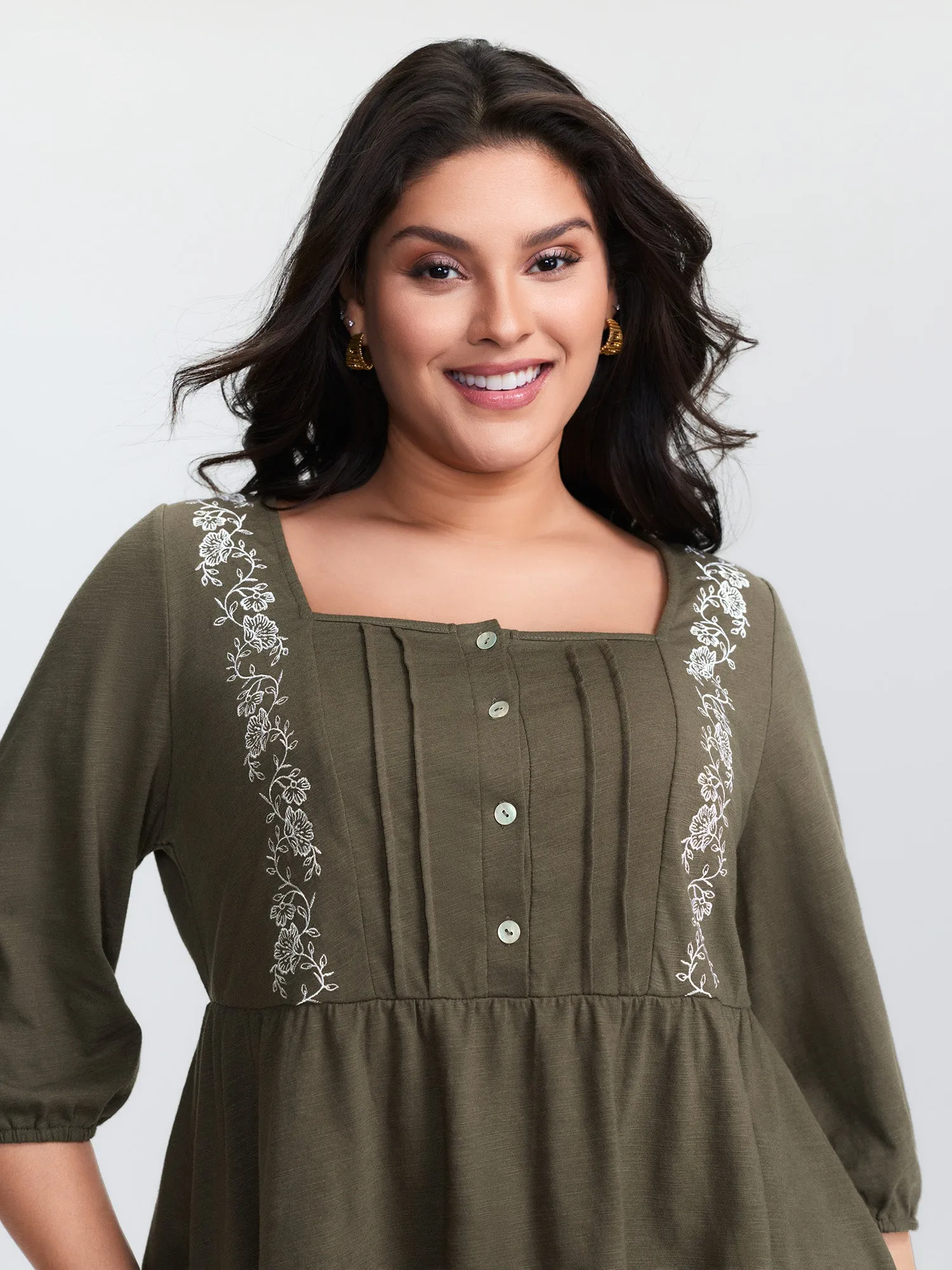 Floral Embroidered Square Neckline Button Top sold by Bloomchic product image thumbnail 3
