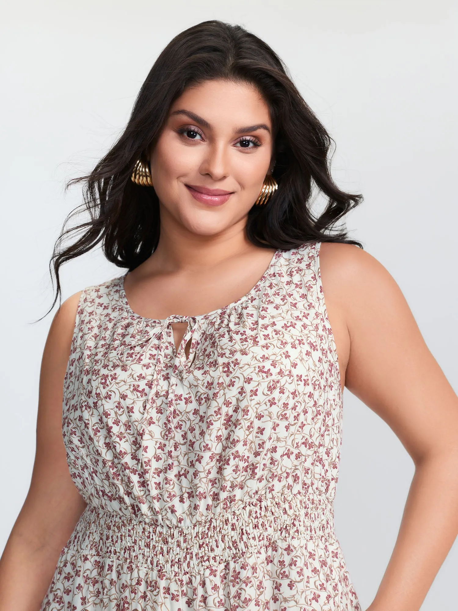 Micro Floral Print Back Tie Ruffled Hem Jumpsuit sold by Bloomchic product image thumbnail 3