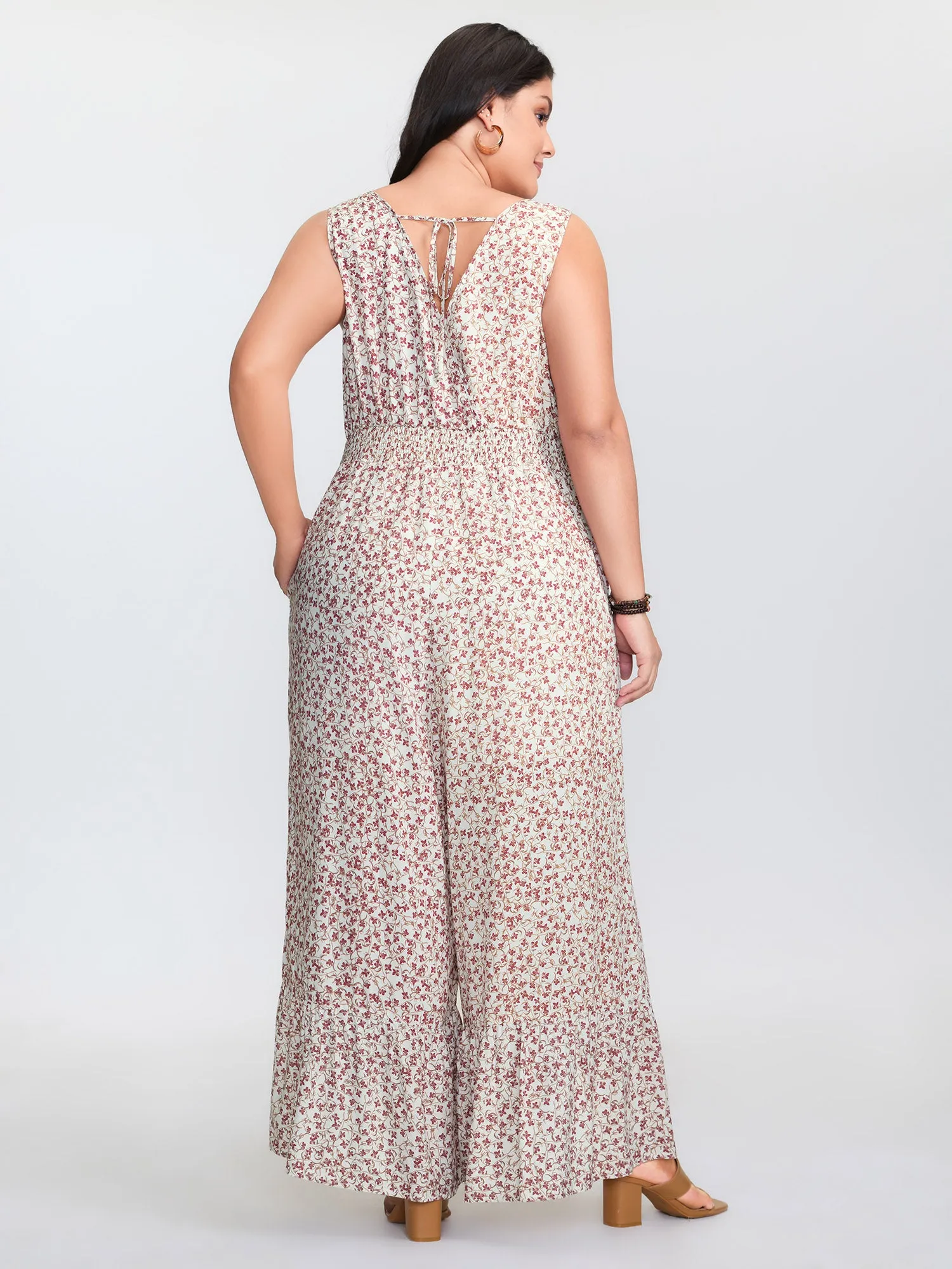 Micro Floral Print Back Tie Ruffled Hem Jumpsuit sold by Bloomchic product image thumbnail 5