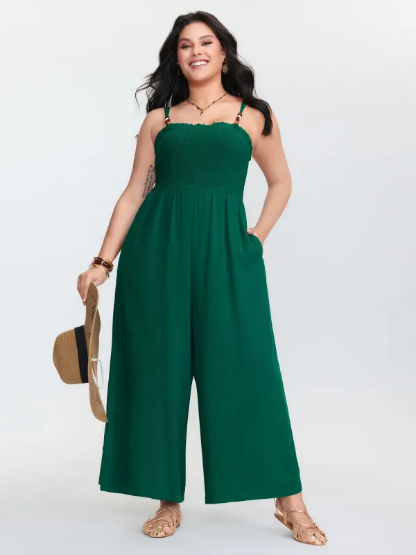 Shirred Bodice Adjustable Wide-Leg Jumpsuit made by Bloomchic