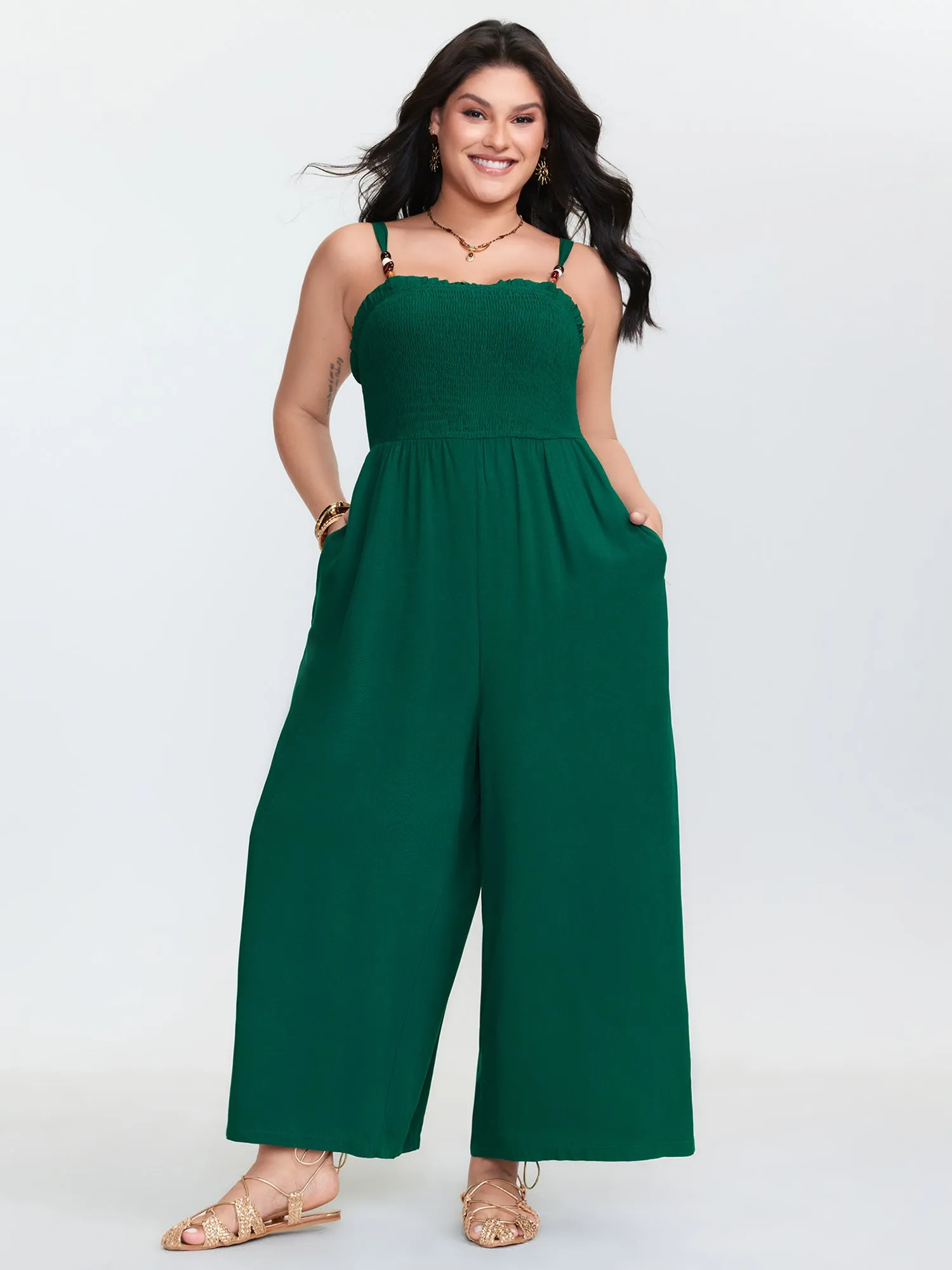 Shirred Bodice Adjustable Wide-Leg Jumpsuit sold by Bloomchic product image thumbnail 3