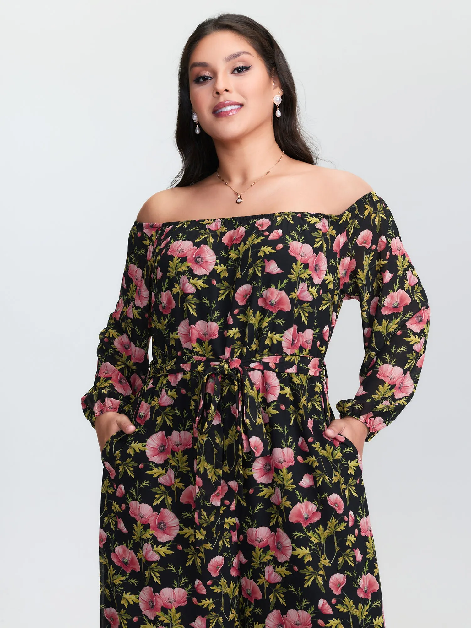 Floral Print Pockets Stretchy Waist Jumpsuit sold by Bloomchic product image thumbnail 2