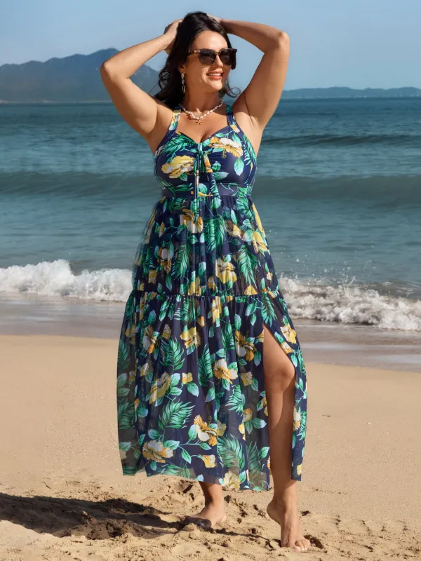 Tropical Print One Piece Swimsuit Sarong Set sold by Bloomchic