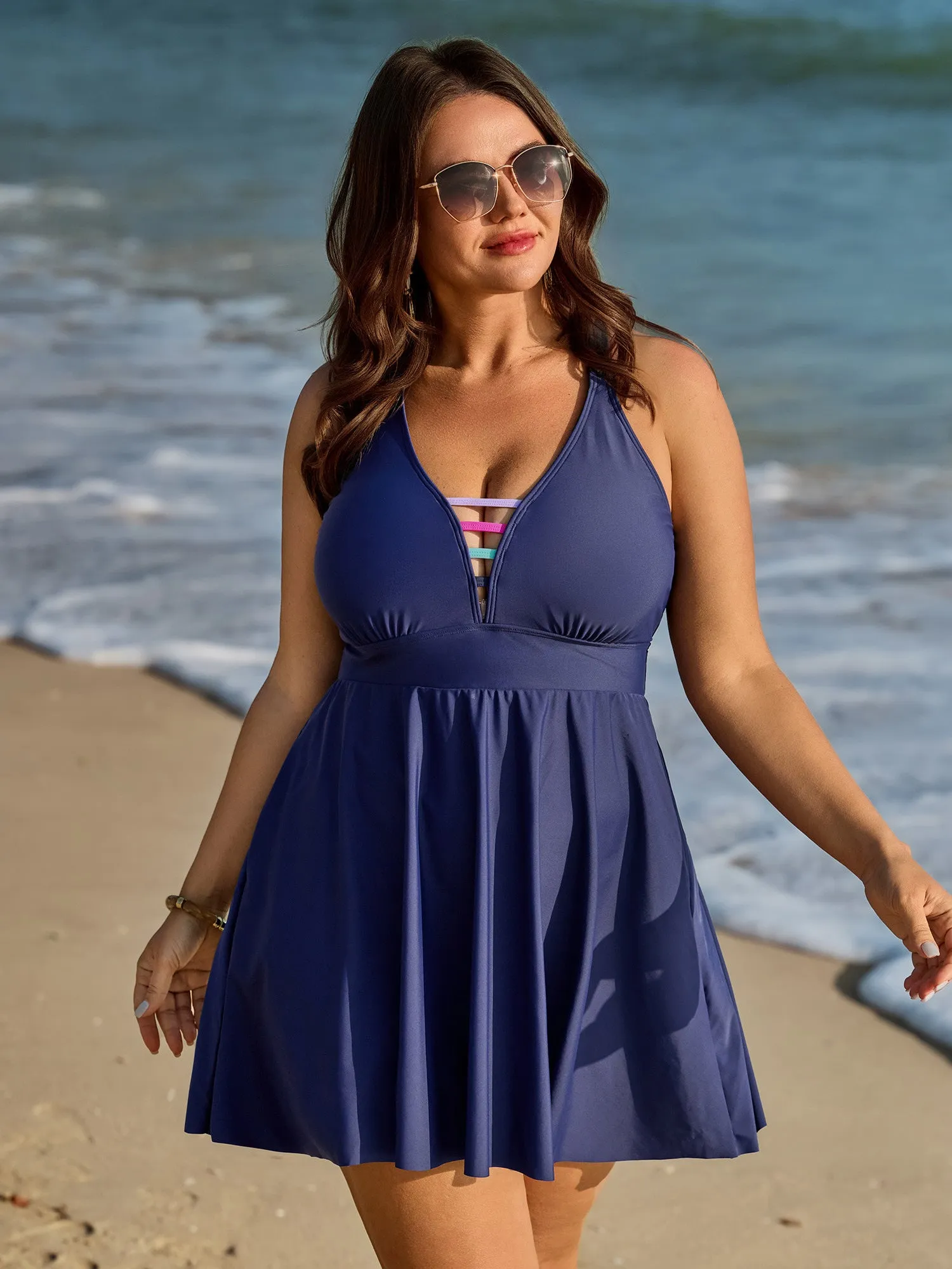 Striped Neckline Pockets Flowy Swim Dress sold by Bloomchic
